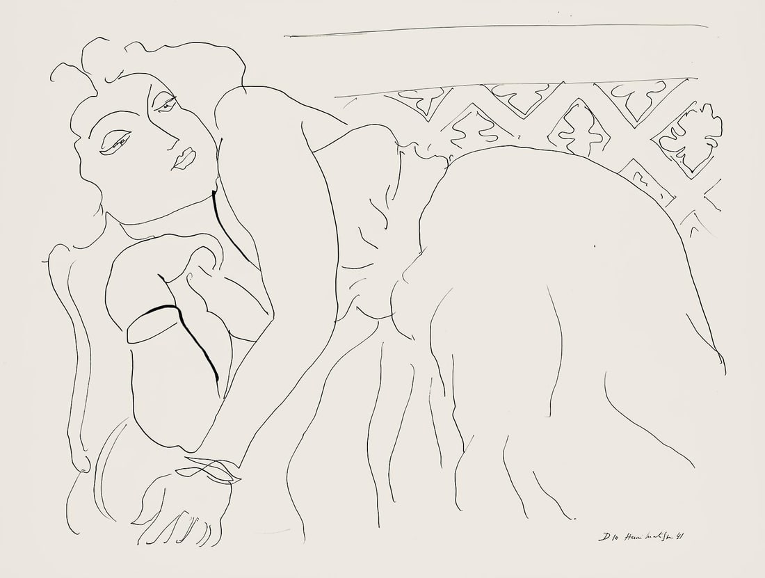 Henri Matisse, Serie D, var. 10 (Duthuit 9), Henri Matisse, Dessins, Themes et variations, Limited: Lithograph on velin pur fil paper. Paper Size: 9.625 x 12.875 inches. Excellent condition. Inscription: Signed in the plate and unnumbered, as issued. Notes: From the folio, Henri Matisse, Dessins, Th