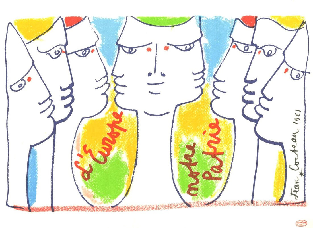 Jean Cocteau, Composition, Nous croyons en l'Europe, Limited Edition Silkscreen (1 of 4)