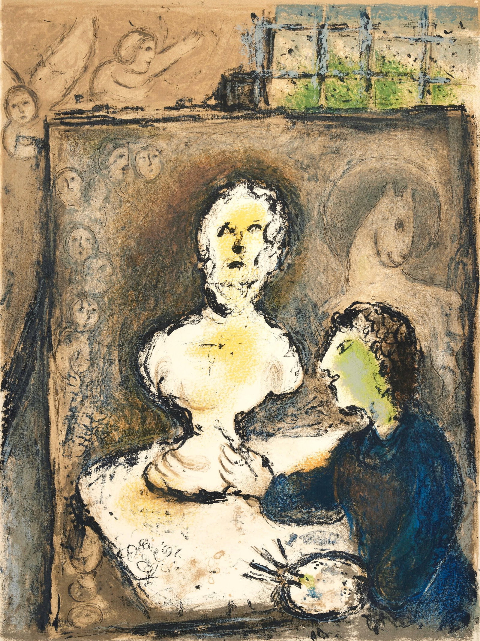 Marc Chagall, Frontispiz, Homer, Die Odyssee, Limited Edition Lithograph: Lithograph on 250 g/m2 Butten Papierwerke Miliani AG, Fabriano paper. Paper Size: 14.88 x 11.69 inches. Inscription: Unsigned and unnumbered, as issued. Condition: Very good/excellent, consistent