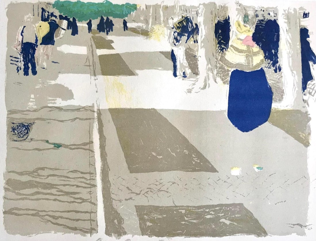 Edouard Vuillard, L'Avenue, L'œuvre grave de Vuillard, Limited Edition Lithograph: Lithograph on grand velin Renage paper. Inscription: Unsigned and unnumbered, as issued. Paper Size: 9.5 x 12.375 inches; image size: 9.05 x 11.81 inches. Excellent condition. Notes: From the album,