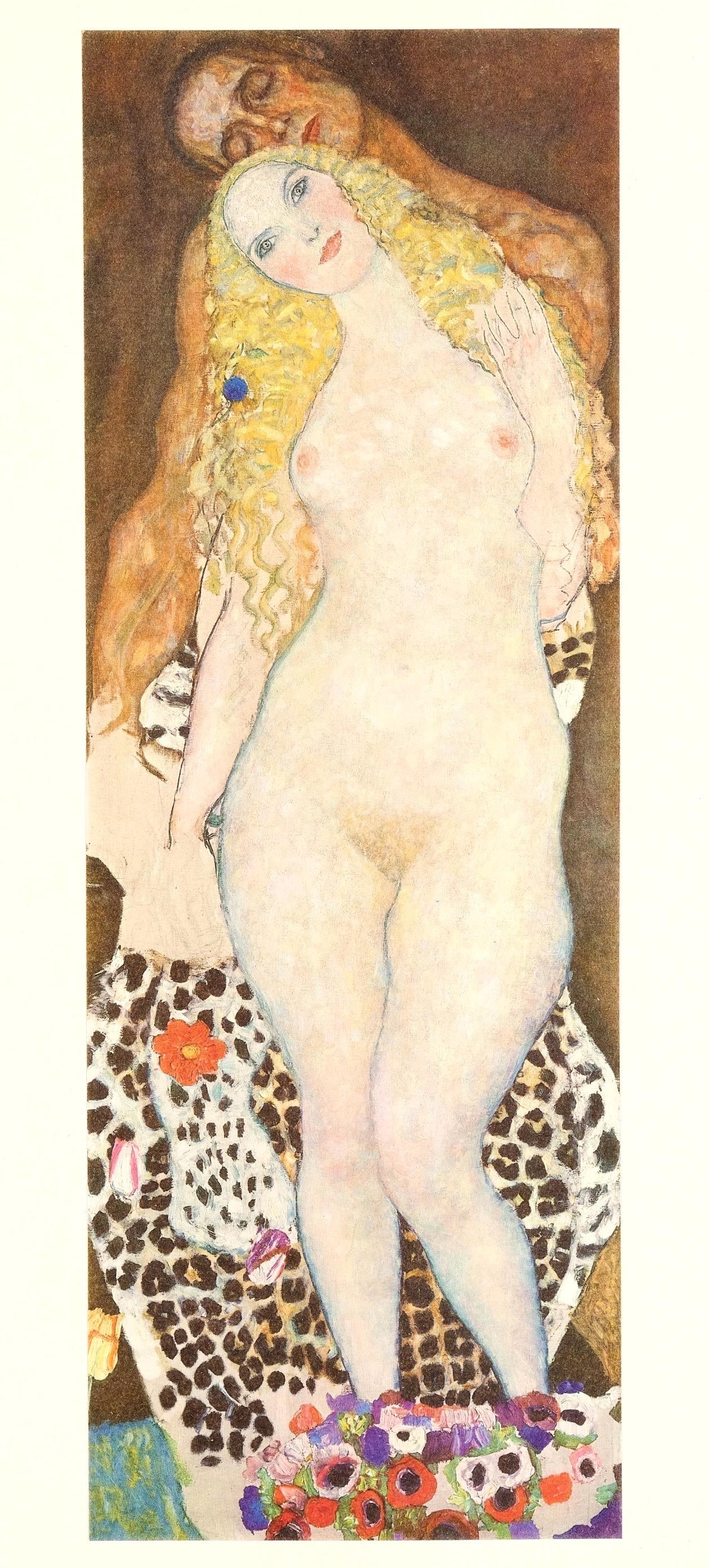 Gustav Klimt, Adam und Eva, from Eine Nachlese, Limited Edition Heliogravure and Collotype with: Heliogravure and collotype with metallic inks on velin paper. Paper size: 18.86 x 17.91 inches, overall; 12.44 x 4.42 inches, image size. Inscription: Signed in the plate, and unnumbered, as issued. C