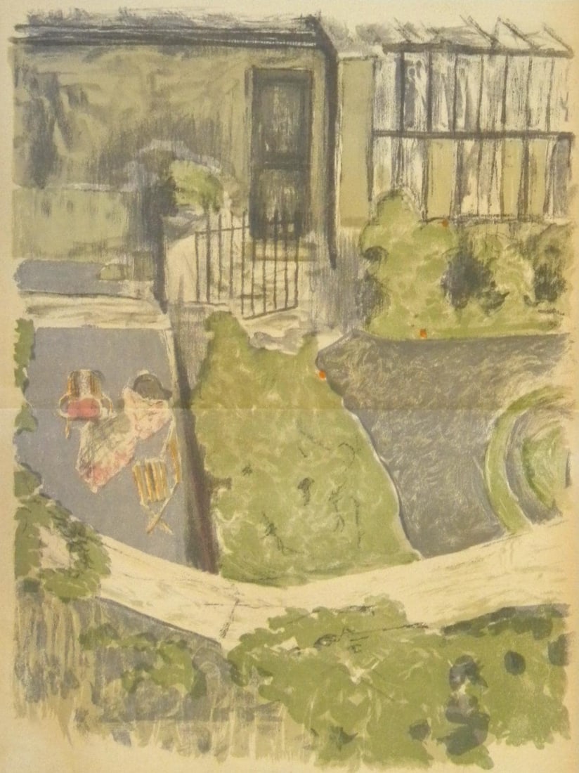 Edouard Vuillard, Le Jardin devant l'atelier, L'œuvre grave de Vuillard, Limited Edition Lithograph: Lithograph on grand velin Renage paper. Inscription: Unsigned and unnumbered, as issued. Paper Size: 19.25 x 12.5 inches; image size: 15.35 x 11.42 inches. Excellent condition, with centerfold, as