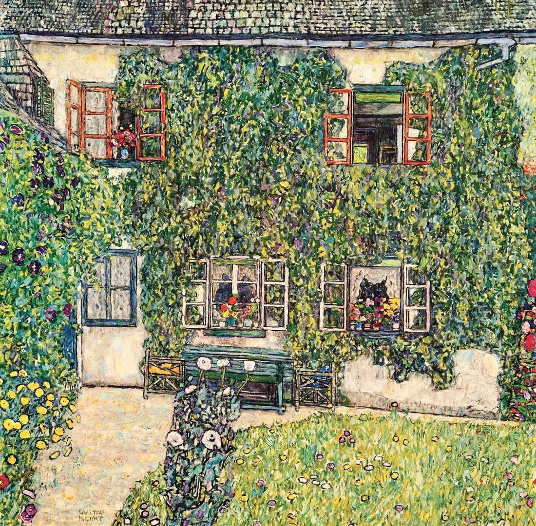 Gustav Klimt, Haus im Garten, from Eine Nachlese, Limited Edition Heliogravure and Collotype with: Heliogravure and collotype with metallic inks on velin paper. Paper size: 18.86 x 17.91 inches, overall; 12.13 x 12.24 inches, image size. Inscription: Signed in the plate, and unnumbered, as issued.