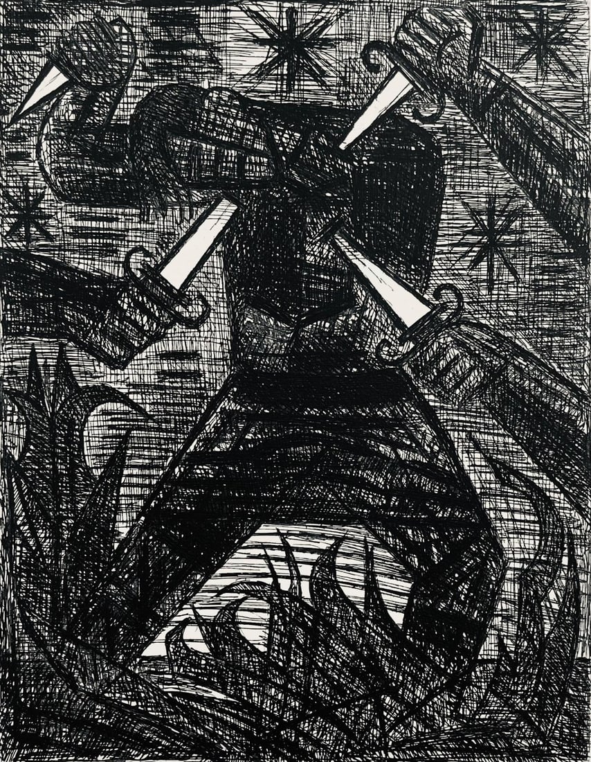 Marcel Gromaire, Assassinat De Banquo, Scene XII, Shakespeare, Macbeth, Eaux-fortes de Gromaire, (1 of 4)