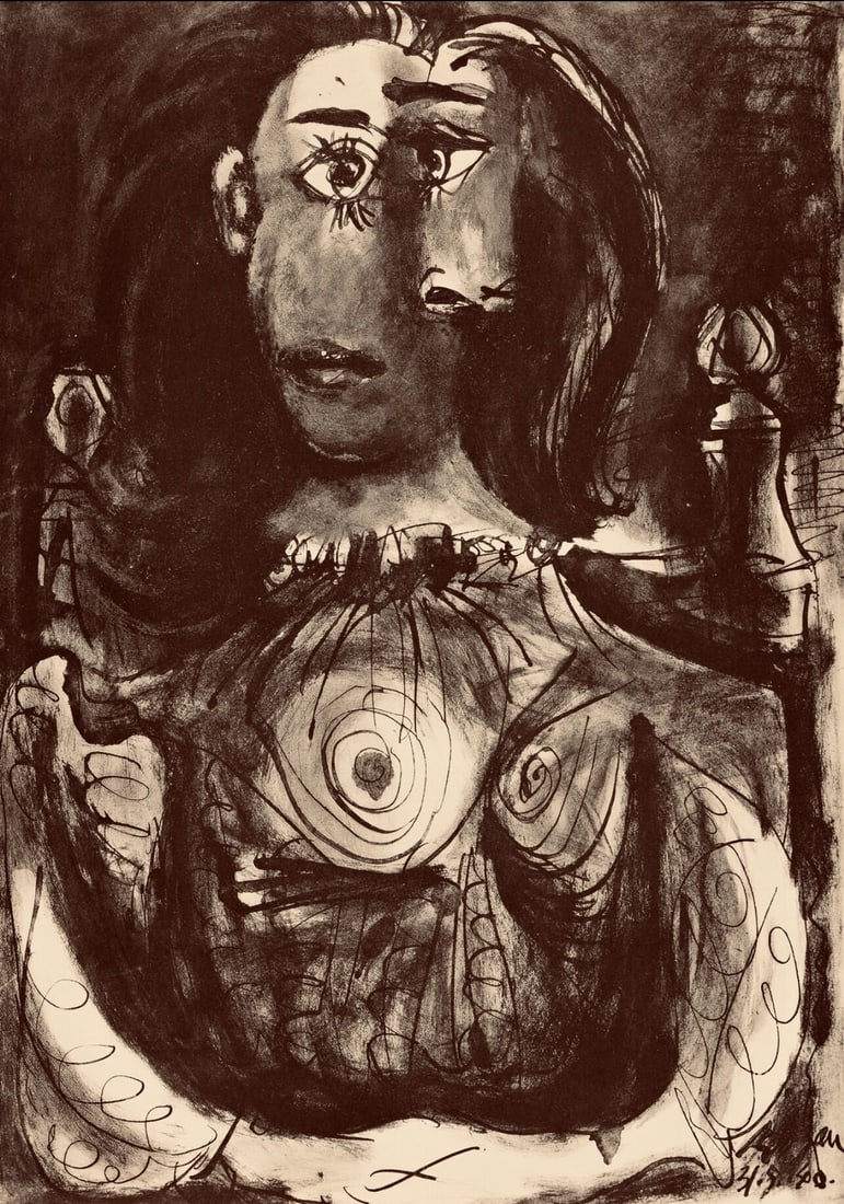 Pablo Picasso, Composition, Carnet de dessins de Picasso, Cahiers d'Art, Limited Edition Lithograph: Lithograph on velin paper. Inscription: Unsigned and unnumbered. Paper Size: 16.54 x 11.81 inches. Excellent condition. Notes: From the volume, Carnet de dessins de Picasso: reproduits au format de l'