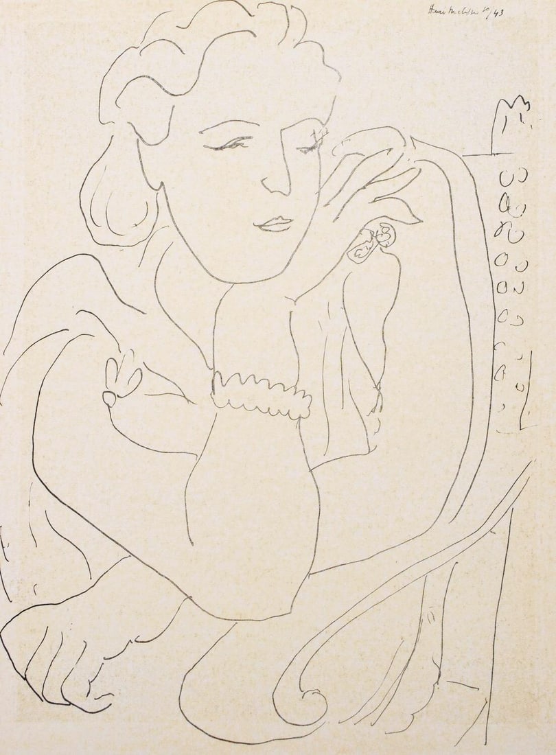 Henri Matisse, Mademoiselle M.B., Portraits par Henri Matisse, Limited Edition Heliogravure: Heliogravure on velin paper, mounted on velin paper backing sheet, as issued. Paper Size: 12 x 9.25 inches; image size: 9.45 x 6.69 inches. Inscription: Signed in the plate and unnumbered, as issued.