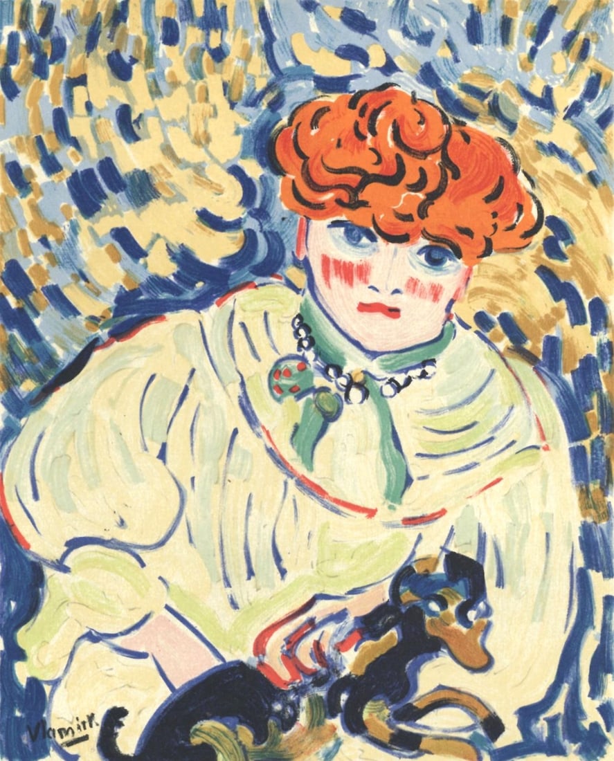 Maurice de Vlaminck, Femme au Chien, Vlaminck, Signed, Limited Edition Lithograph: Lithograph in fifteen colors on velin paper. Inscription: Signed in the plate and unnumbered, as issued. Paper Size: 12.25 x 9.5 inches; image size: 9 x 7.25 inches. Condition: Very good/excellent, co