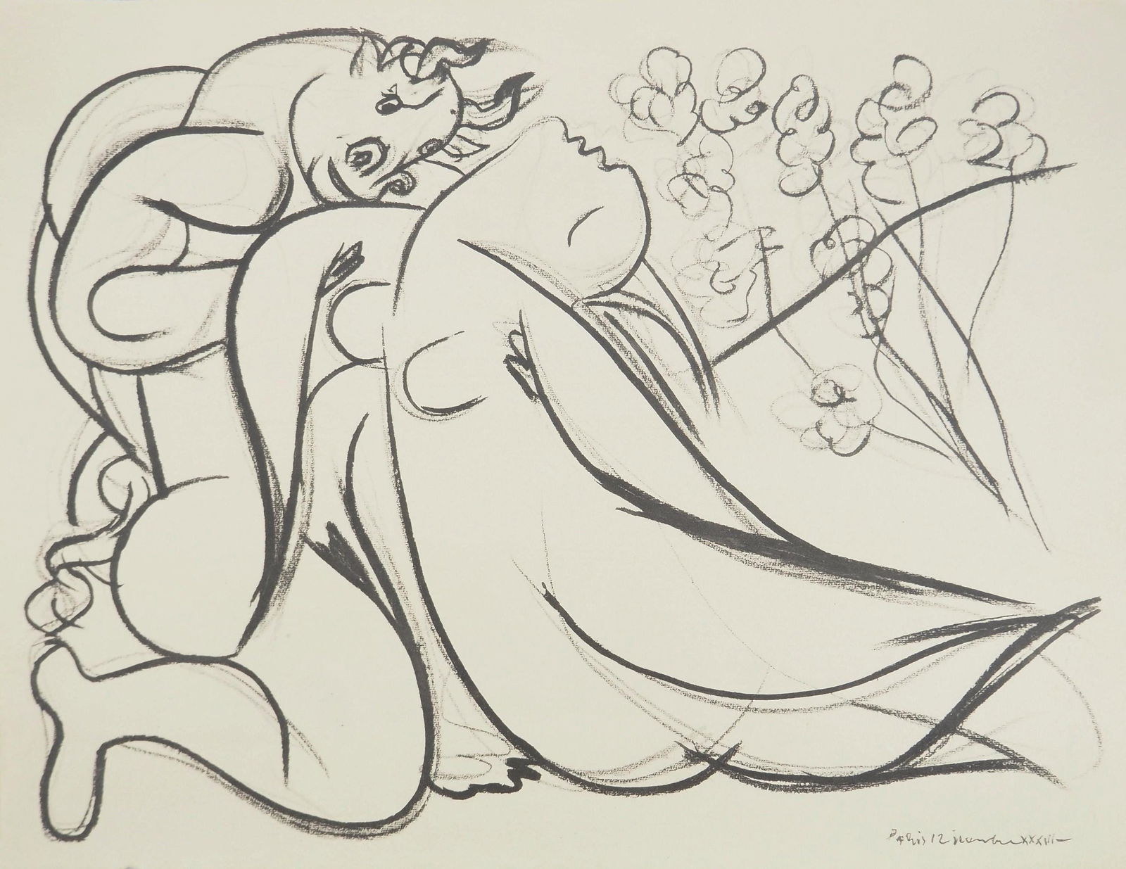 Pablo Picasso, Composition (Orozco 238), Picasso, La flute double, Limited Edition Lithograph (1 of 4)