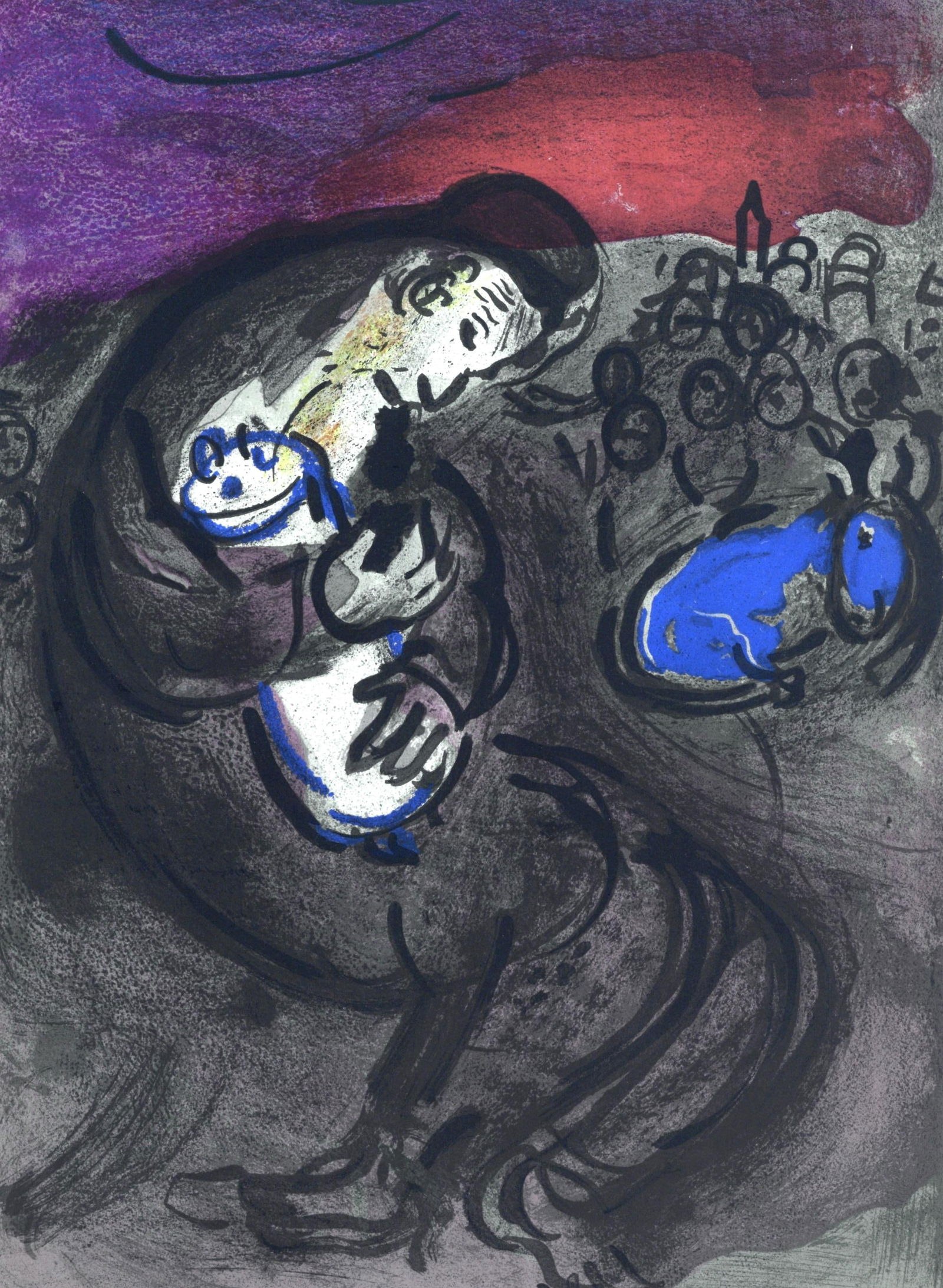 Marc Chagall, Pleurs de Jeremie (Mourlot 117-46; Cramer 25), Dessins Pour La Bible, Verve, Revue,: Lithograph on velin des Papeteries du Marais paper. Paper Size: 14 x 10.25 inches. Inscription: Unsigned and unnumbered, as issued. Catalogue raisonne references: Cain, Julien, and Fernand Mourlot. Ch