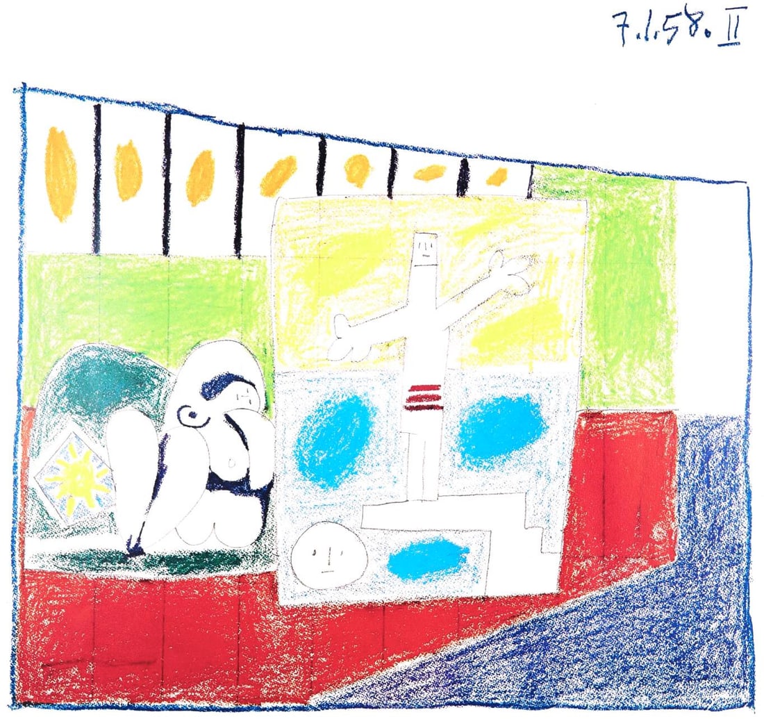 Pablo Picasso, 7.1.58. II (Cramer 155), La Chute d'Icare, Limited Edition Heliogravure: Heliogravure on velin paper. Paper size: 20.5 x 26.4 inches. Inscription: Unsigned and unnumbered, as issued. Catalogue raisonne reference: Goeppert, Sebastian, et al. Pablo Picasso, the Illustrated B