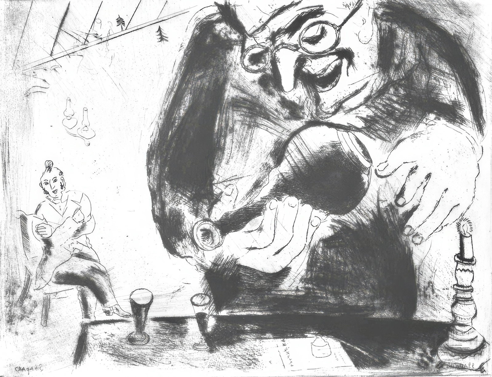 Marc Chagall, Pliouchkine offre a boire (Cramer 17), Nicolas Gogol, Les Ames mortes, Limited Edition (1 of 4)