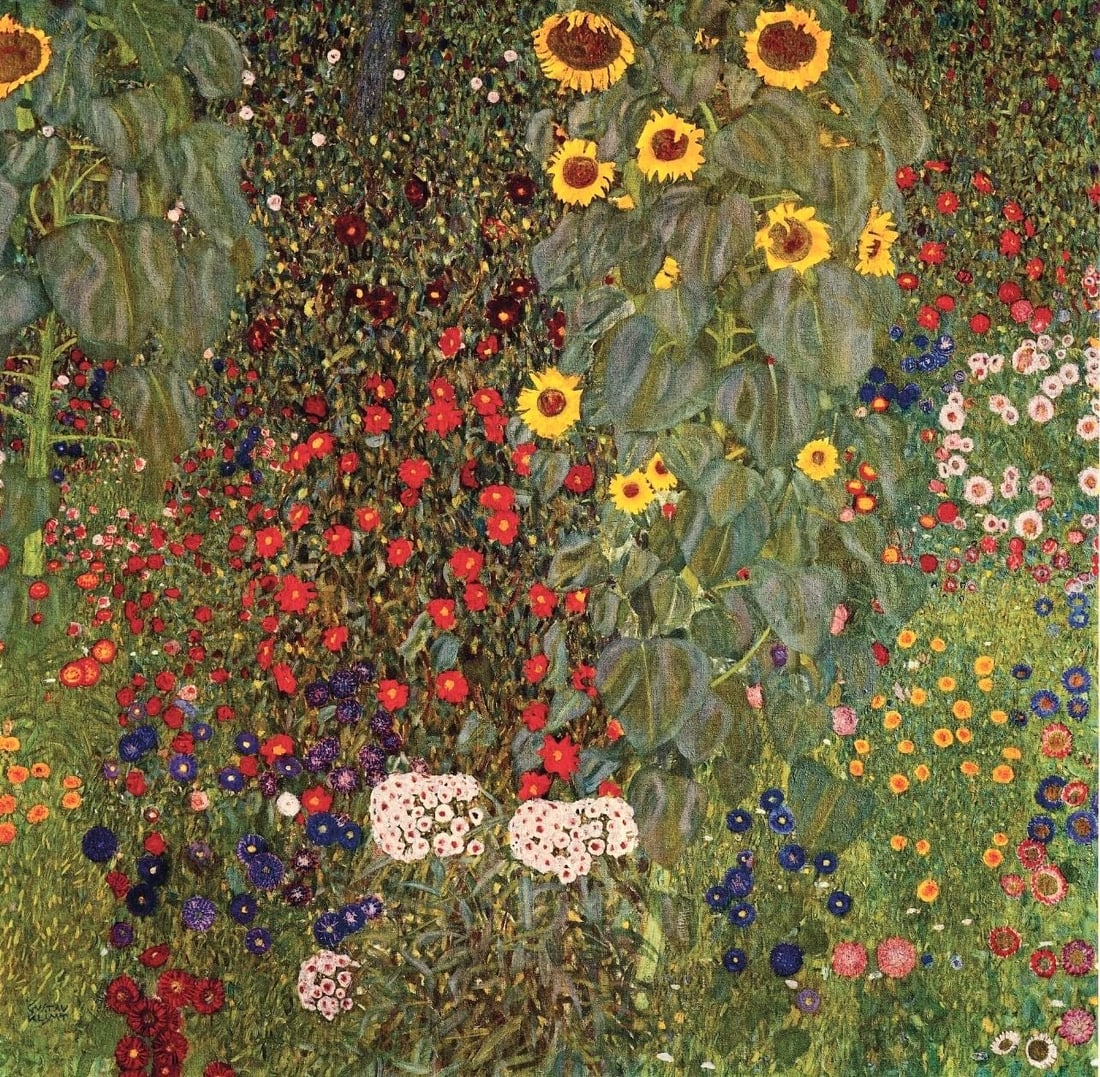 Gustav Klimt, Sonnenblumen, from Eine Nachlese, Limited Edition Heliogravure and Collotype with: Heliogravure and collotype with metallic inks on velin paper. Paper size: 18.86 x 17.91 inches, overall; 12.09 x 12.2 inches, image size. Inscription: Signed in the plate, and unnumbered, as issued. C