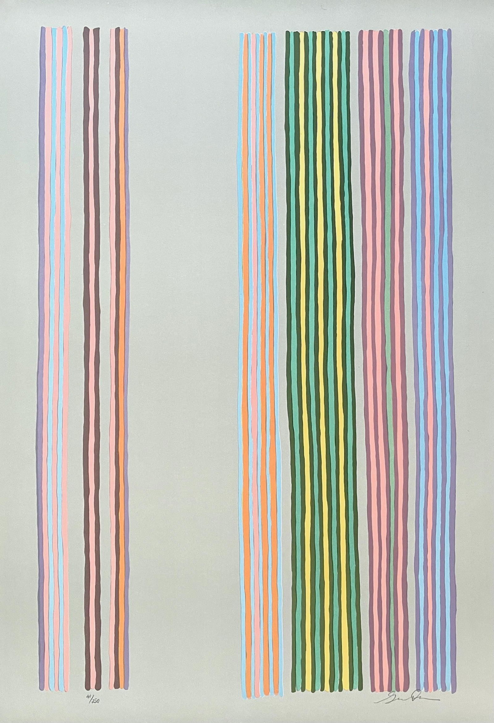 Gene Davis, Royal Curtain, Limited Edition Lithograph: Lithograph on velin d'Arches paper. Paper Size: 29.75 x 21.25 inches. Inscription: Hand signed and numbered, as issued. Notes: Published by London Arts Group, Detroit; printed by Alpha Omega, Detroit,