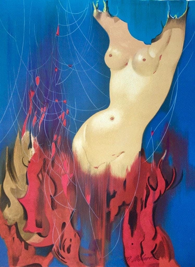 Marcel Delmotte, Composition, Variations sur l'imaginaire, Limited Edition Lithograph: Lithograph on velin de Rives paper. Paper size: 14.5 x 10.75 inches. Excellent condition. Inscription: hand signed and unnumbered, as issued. Notes: From the folio, Variations sur l'imaginaire, 1972.