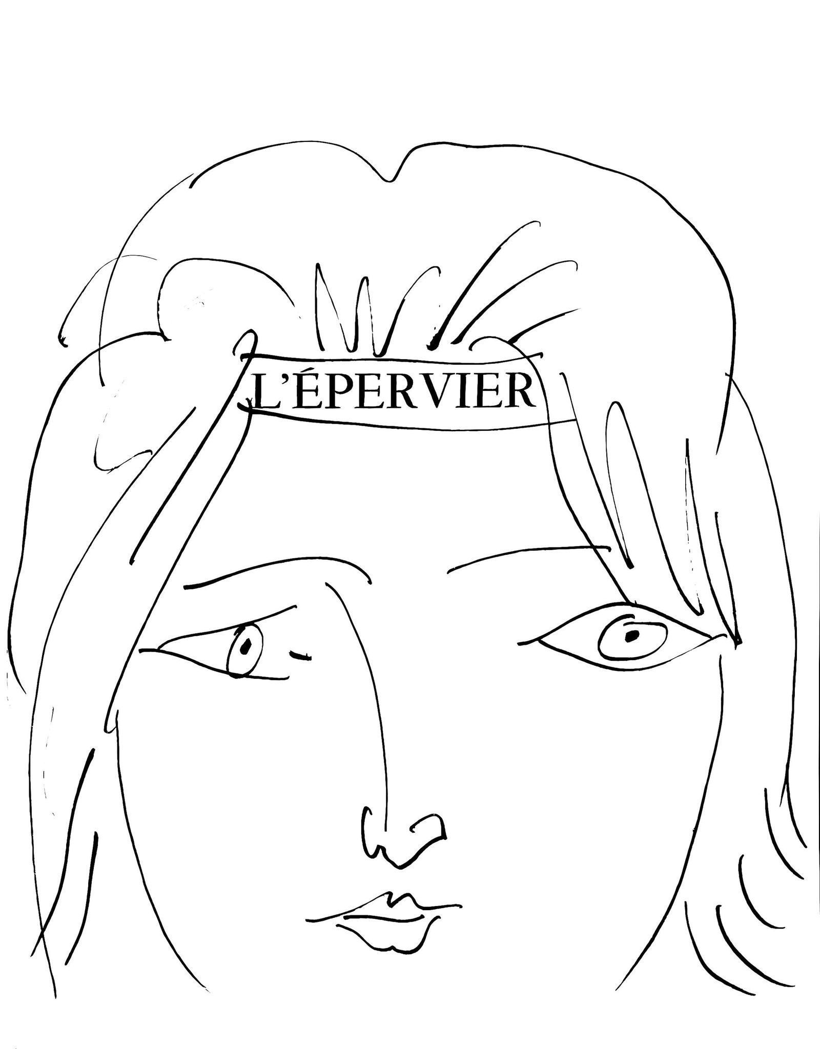 Pablo Picasso, L'epervier, visage de femme (Cramer 84; Johnson/S. 77), 40 dessins de Picasso en: Collotype on velin du Marais paper. Paper size: 14.5 x 11.125 inches. Inscription: Unsigned and unnumbered, as issued. Catalogue raisonne reference: Goeppert, Sebastian, et al. Pablo Picasso, the Illu