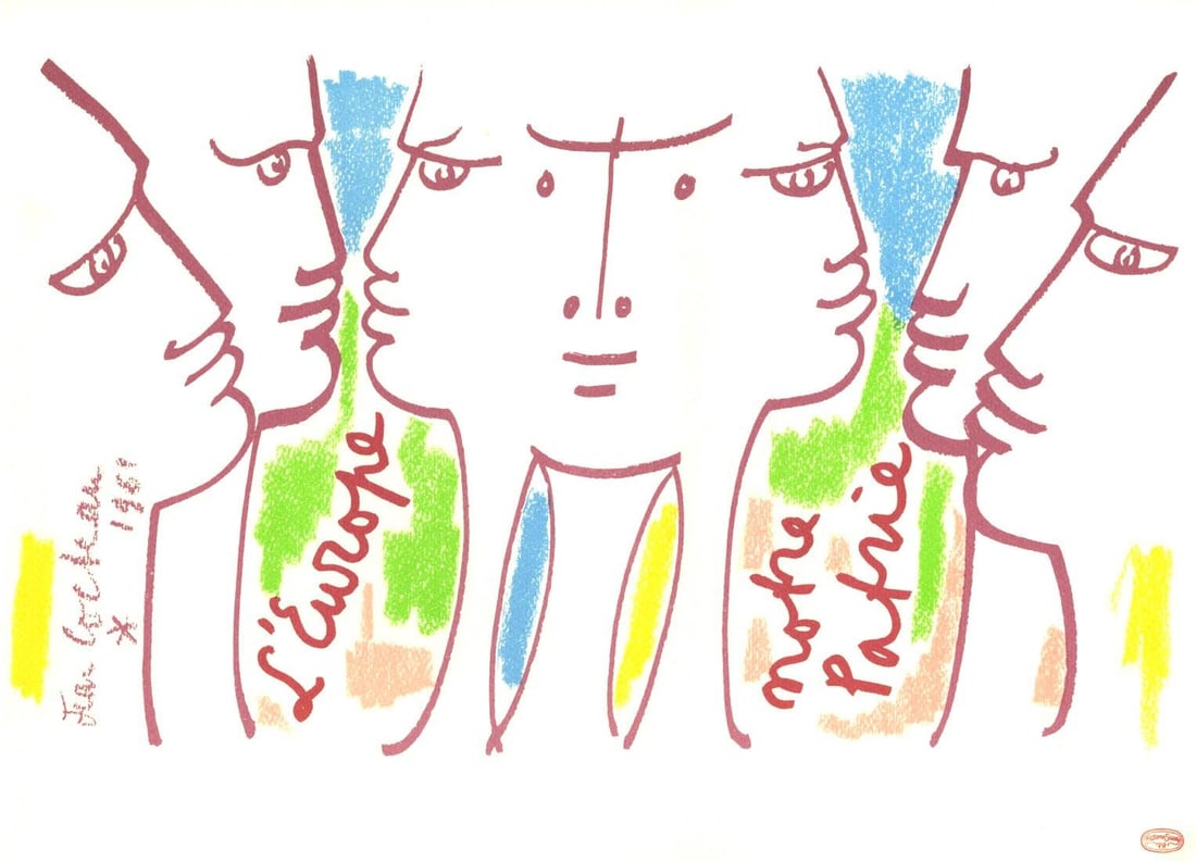 Jean Cocteau, Composition, Nous croyons en l'Europe, Limited Edition Silkscreen (1 of 4)