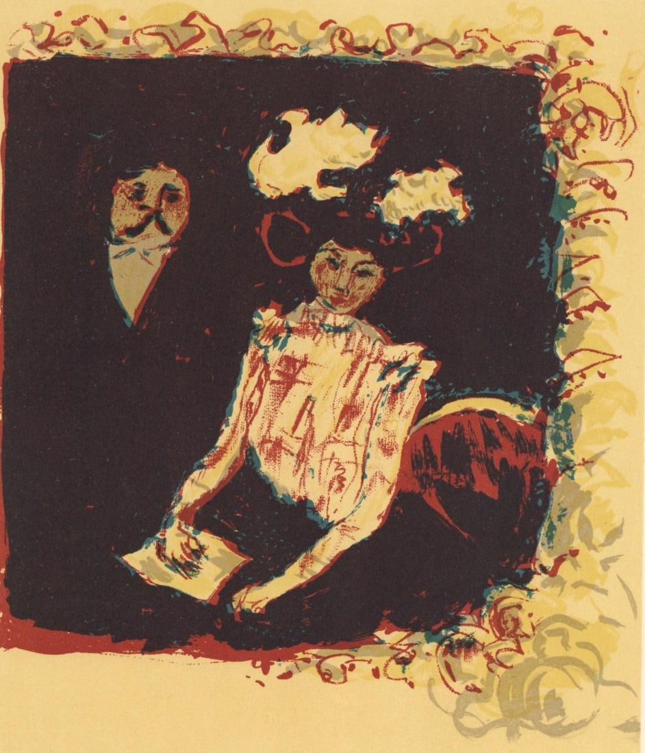 Pierre Bonnard, Frontispiece, Bonnard Lithographe, Limited Edition Lithograph: Lithograph on grand velin Renage filigrane a la marque de l'editeur paper. Inscription: Unsigned and unnumbered, as issued. Paper Size: 12.5 x 9.5 inches; image size: 8.66 x 7.48 inches. Excellent con