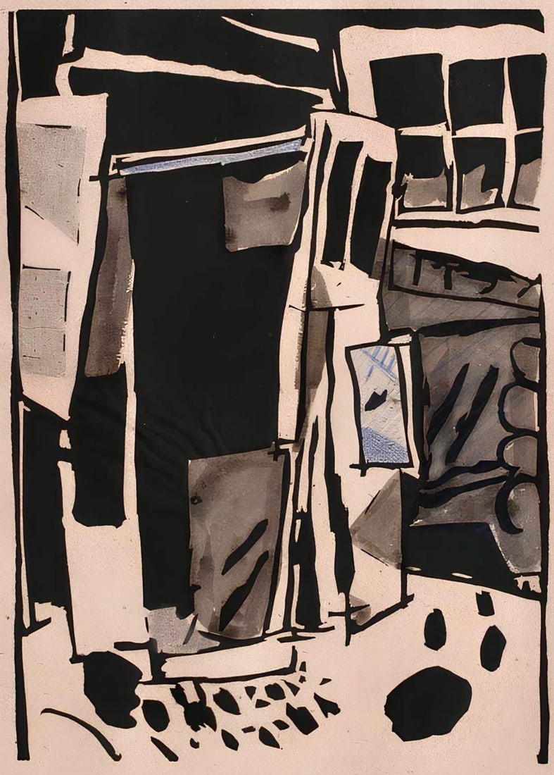 Jean Pougny, Composition, Pougny, dix linogravures originales, 1914-1920, Limited Edition Linocut: Linocut on velin verge ancien paper. Paper size: 18.62 x 13.19 inches. Excellent condition. Unsigned and unnumbered, as issued. Notes: From the folio, Pougny, dix linogravures originales, 1964. Publis