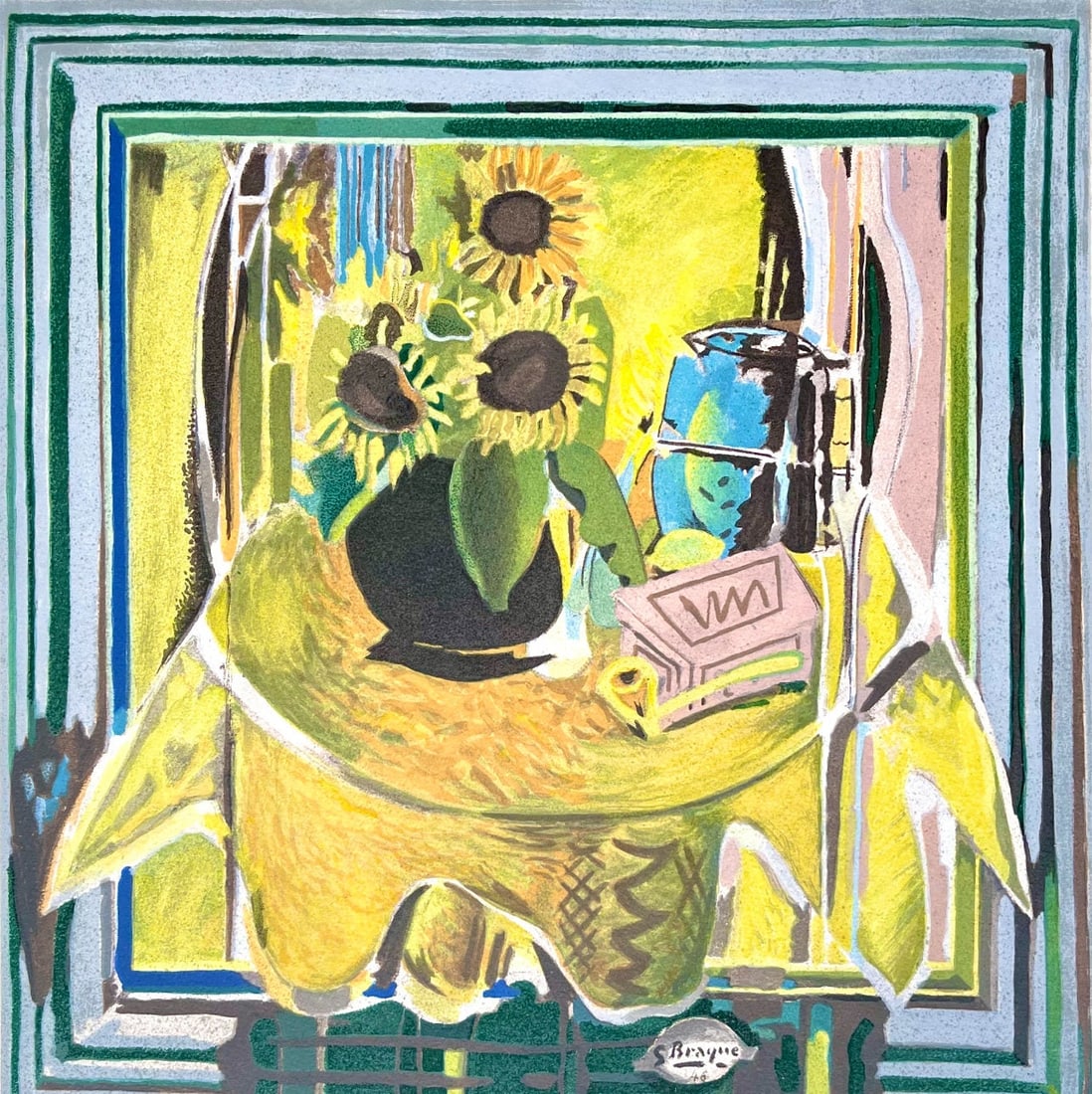 Georges Braque, Les tournesols, Une Aventure Methodique: Lithograph on velin d'Arches paper. Inscription: Unsigned and unnumbered. Good condition. Notes: From the folio, Une Aventure methodique, 1950; published by Fernand Mourlot, Paris, and Andre Sauret, P