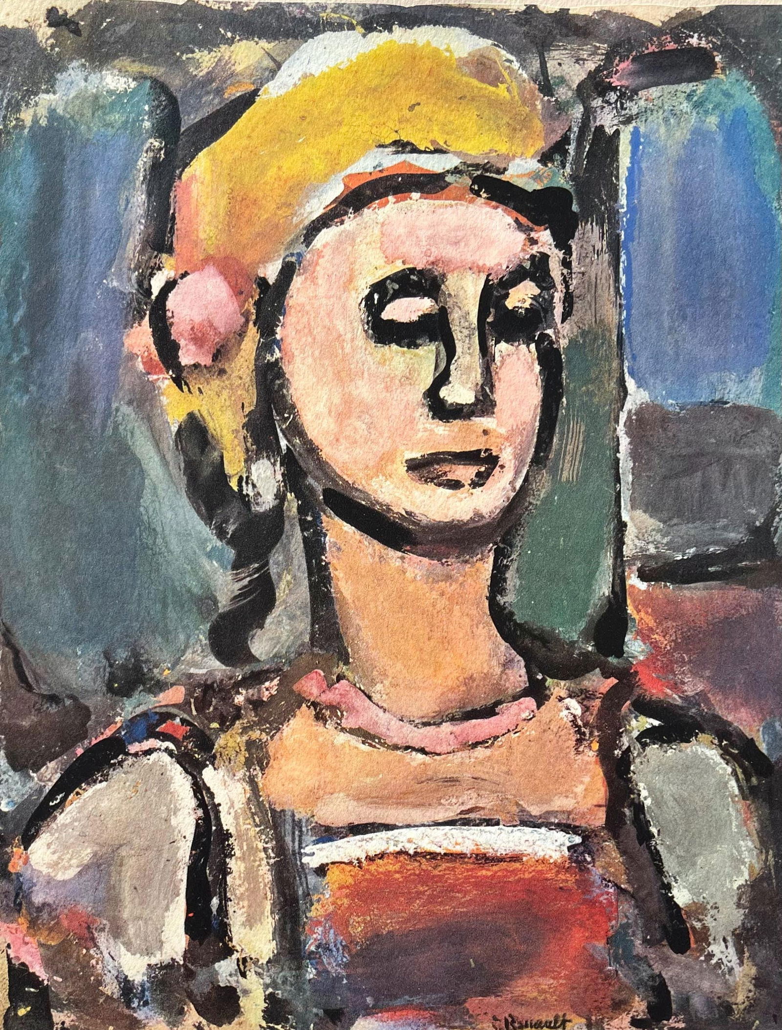 Georges Rouault, Margot, Divertissement, Editions de la Revue Verve, Limited Edition Lithograph: Lithograph on velin d'Arches paper, archivally mounted to a larger velin d'Arches support sheet, as issued. Paper Size: 16 x 12.5 inches, overall; 11 x 8 inches, image. Inscription: Signed in the plat