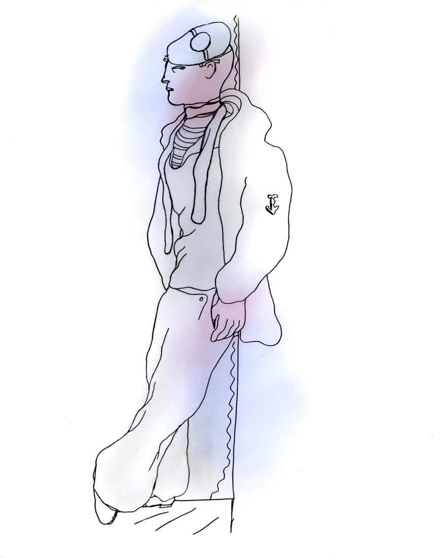 Jean Cocteau, Composition, Le Livre Blanc, Limited Edition Lithograph: Lithograph and stencil with hand coloring on velin d'Arches paper. Paper size: 11.8125 x 9.0625 inches. Excellent condition. Inscription: unsigned and unnumbered, as issued. Notes: from the folio, Le