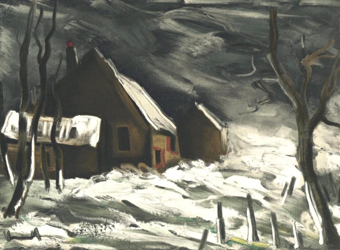 Maurice de Vlaminck, La Maladrerie sous la neige, Vlaminck, Signed, Limited Edition Lithograph (1 of 4)