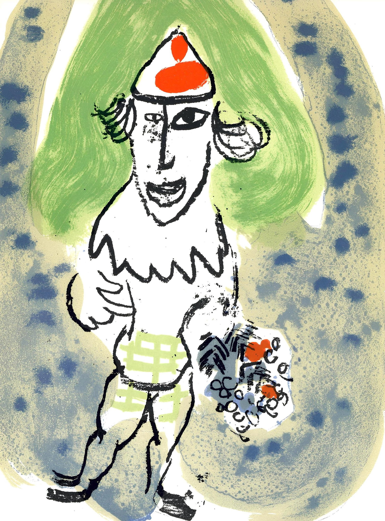 Marc Chagall, Composition (Mourlot 468), Derriere le miroir, Limited Edition Lithograph: Lithograph on velin Chiffon de Mandeure paper. Paper size: 10 x 7.475 inches. Excellent condition. Unsigned and unnumbered, as issued. Notes: From the album, Lithographies et Eaux-Fortes Originales, L