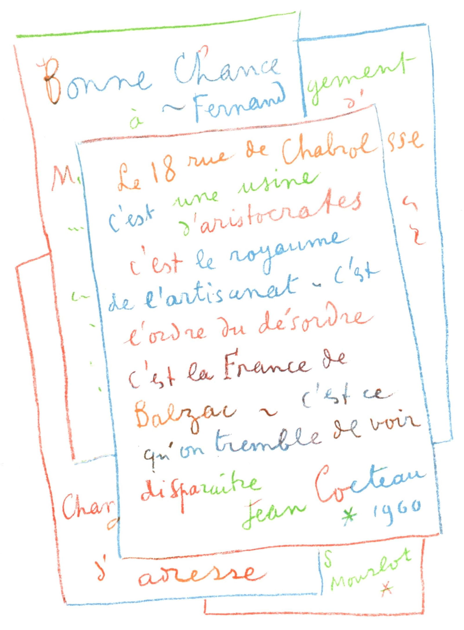 Jean Cocteau, Manuscrit, Souvenirs et Portraits d'Artistes, Limited Edition Lithograph (1 of 4)