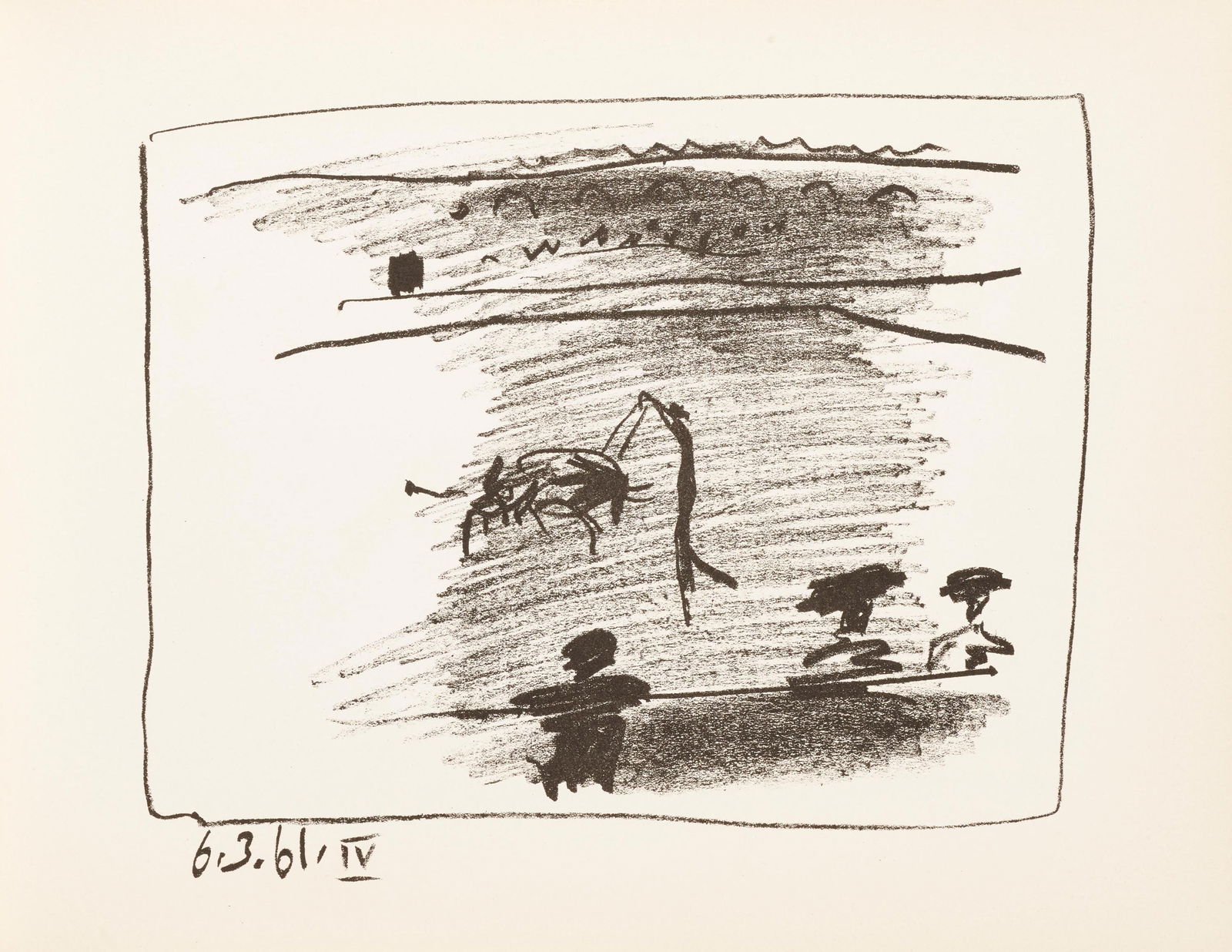 Pablo Picasso, Les Banderilles (Bloch 1014-47; Cramer 113), A Los Toros Avec Picasso, Limited: Lithograph on velin paper. Paper Size: 10 x 13.2 inches. Excellent condition. Inscription: Unsigned and unnumbered, as issued. Notes: From the folio, A Los Toros Avec Picasso, 1961. Published by