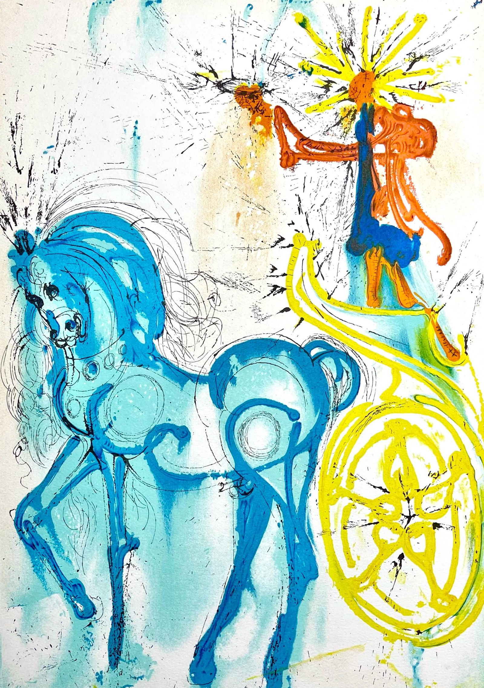 Salvador Dali, Le Cheval de Triomphe, Les Chevaux de Dali, Fac-simile Signed, Limited Edition: Lithograph in colors on pur chiffon velin d'Arches paper. Paper size: 22.24 x 14.37 inches. Inscription: Fac-simile signed and unnumbered, as issued. Condition: Very good/excellent, consistent with