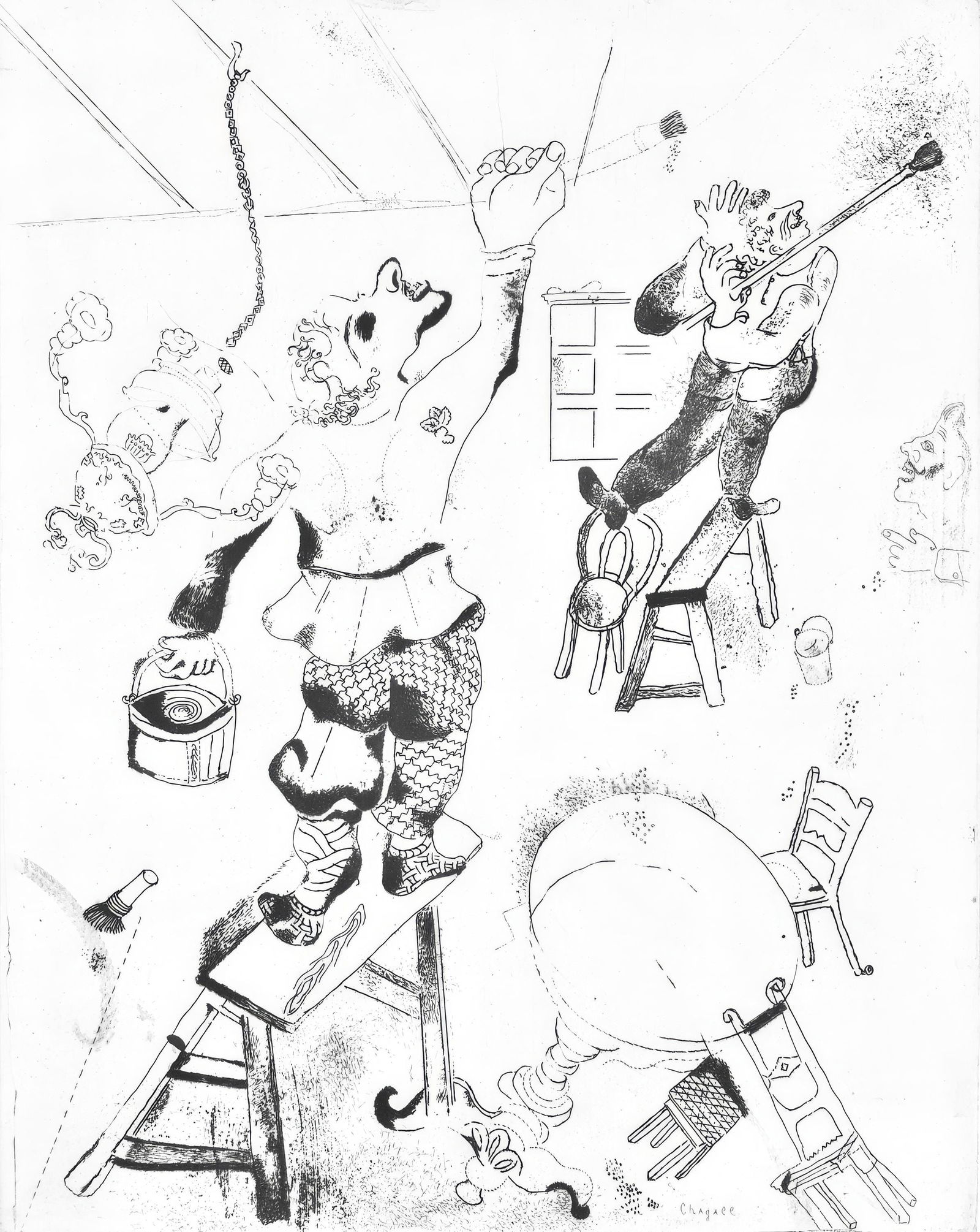 Marc Chagall, Les peintres (Cramer 17), Nicolas Gogol, Les Ames mortes, Limited Edition Etching,: Etching on velin d'Arches filigrane paper. Paper size: 17.764 x 10.827 inches. Condition: Very good/excellent, consistent with age. Inscription: Signed in the plate and unnumbered as issued. Notes: Fr