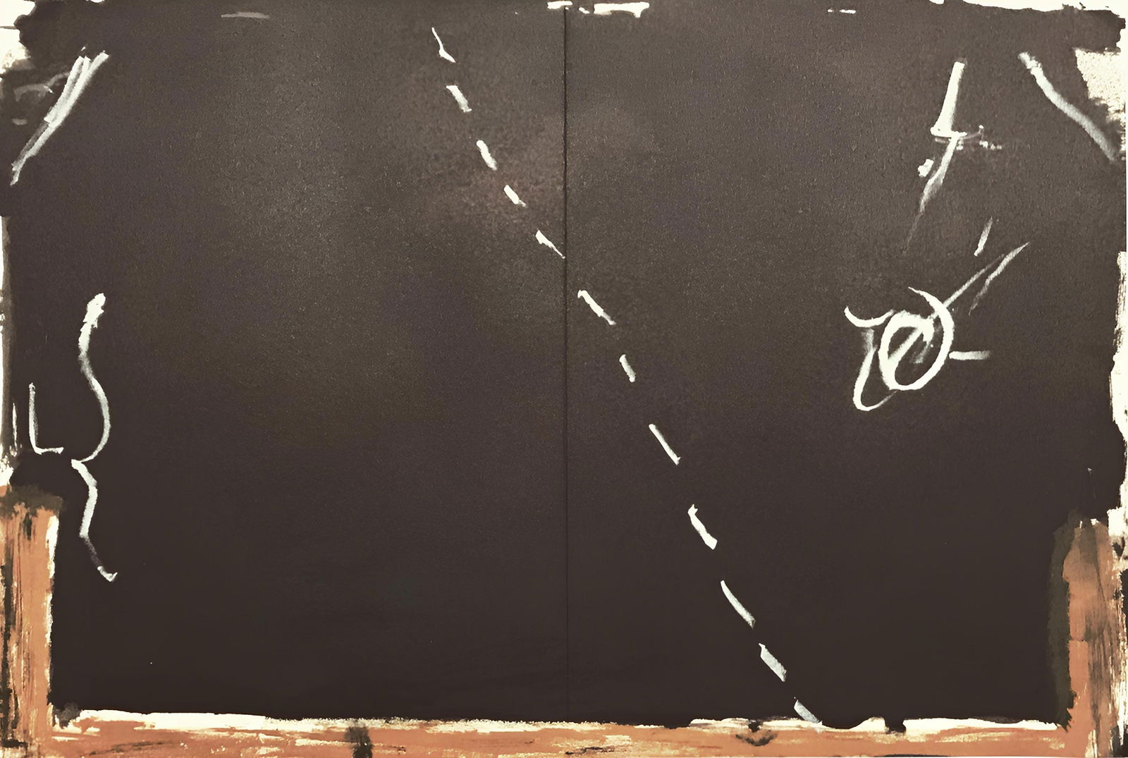 Antoni Tapies, Composition, Derriere le miroir, Limited Edition Lithograph: Lithograph on velin paper. Paper size: 15 x 22 inches. Excellent condition, with centerfold, as issued. Inscription: Unsigned and unnumbered, as issued. Notes: From Derriere le miroir, N deg 168, 1967