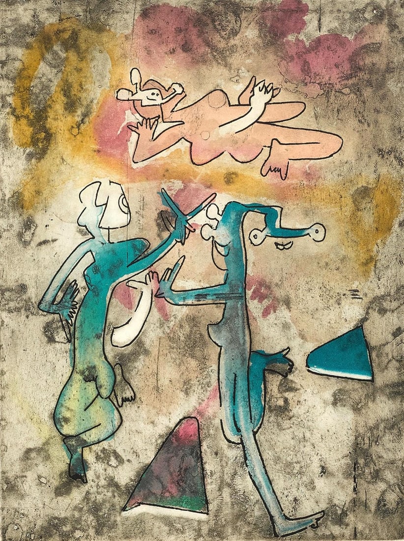 Roberto Matta, Composition (Sabatier 393), Centre Noeuds, Limited Edition Etching: Etching on velin d'Arches paper. Paper Size: 23.875 x 17.5 inches. Excellent condition. Inscription: Hand signed and numbered, as issued. Notes: From the folio, Centre Noeuds, 1974. Published by Editi