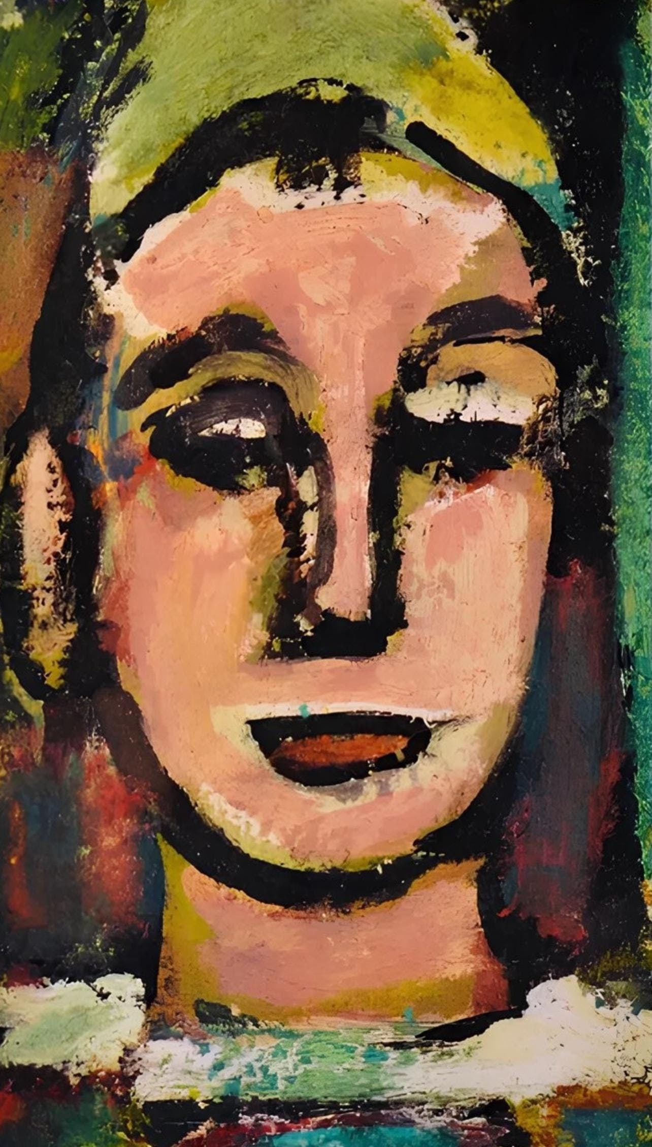 Georges Rouault, Composition, Visages, dix etudes de l'Atelier reproduites en fac-similes, Limited: Lithograph and stencil on velin Chiffon de Mandeure paper. Paper size: 18 x 13 inches. Excellent condition. Unsigned, as issued. Notes: From the folio, Visages, dix etudes de l'Atelier reproduites en