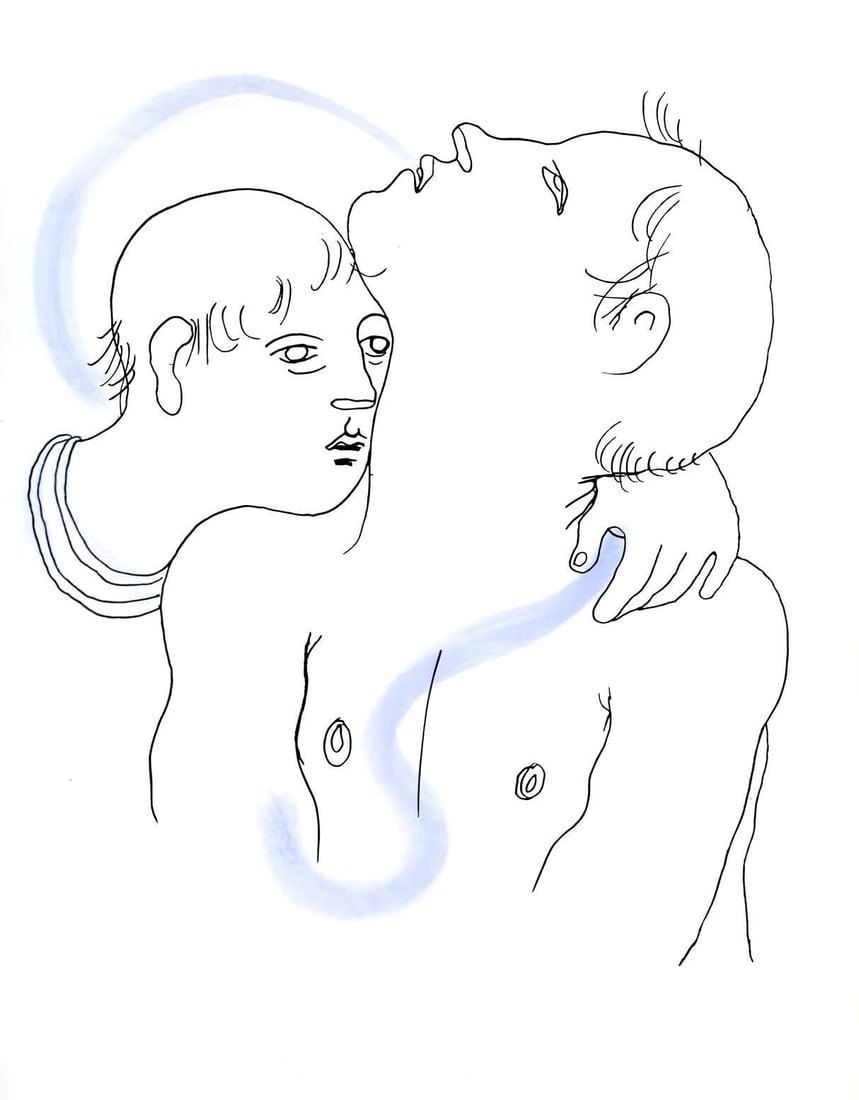 Jean Cocteau, Composition, Le Livre Blanc, Limited Edition Lithograph: Lithograph and stencil with hand coloring on velin d'Arches paper. Paper size: 11.8125 x 9.0625 inches. Excellent condition. Inscription: unsigned and unnumbered, as issued. Notes: from the folio, Le