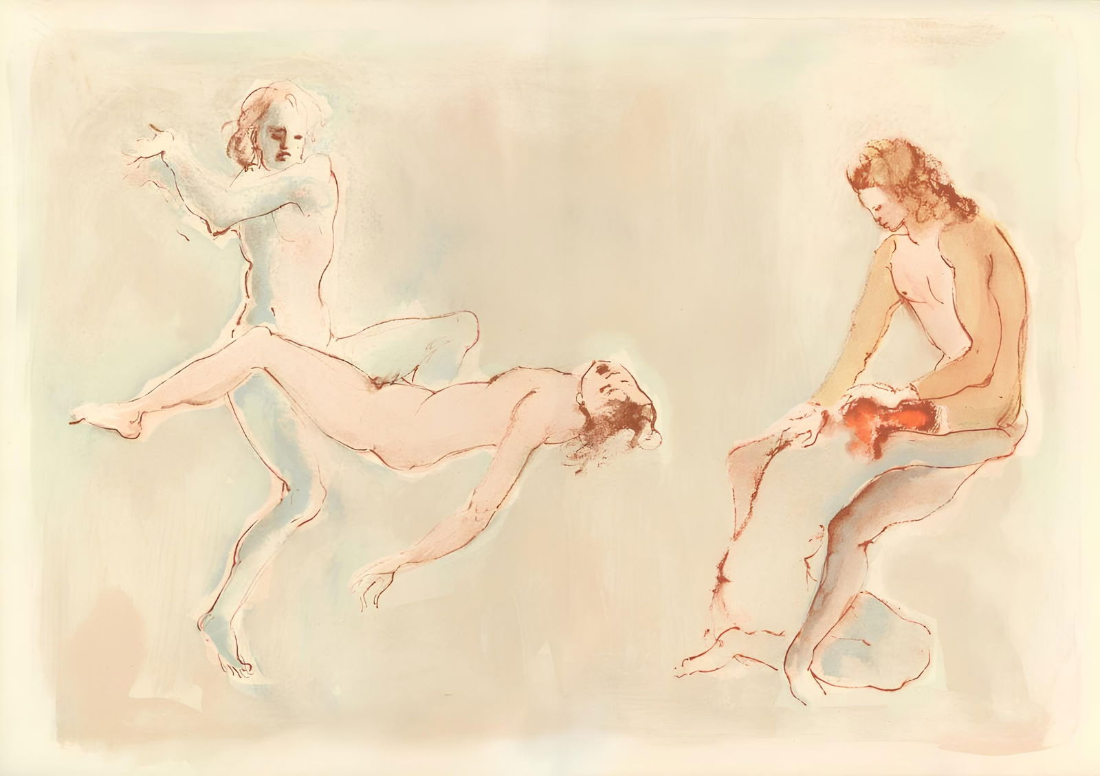 Leonor Fini, Composition, Parallelement, Limited Edition Lithograph: Lithograph on grand velin d'Arches paper. Paper size: 15.94 x 23.22 inches. Excellent condition, with centerfold, as issued. Inscription: unsigned and unnumbered, as issued. Notes: from the folio, Par