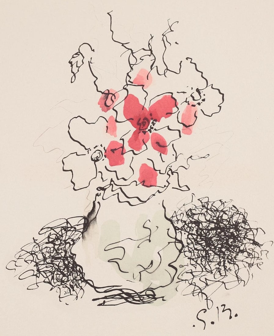 Georges Braque, Composition, Braque Espaces, 13 Dessins, Lavis, Aquarelles, Limited Edition: Lithograph and stencil on velin papier a la cuve du moulin richard de bas specialement filigrane pour cette edition paper. Paper size: 19.094 x 15.75 inches. Excellent condition. Inscription: signed i