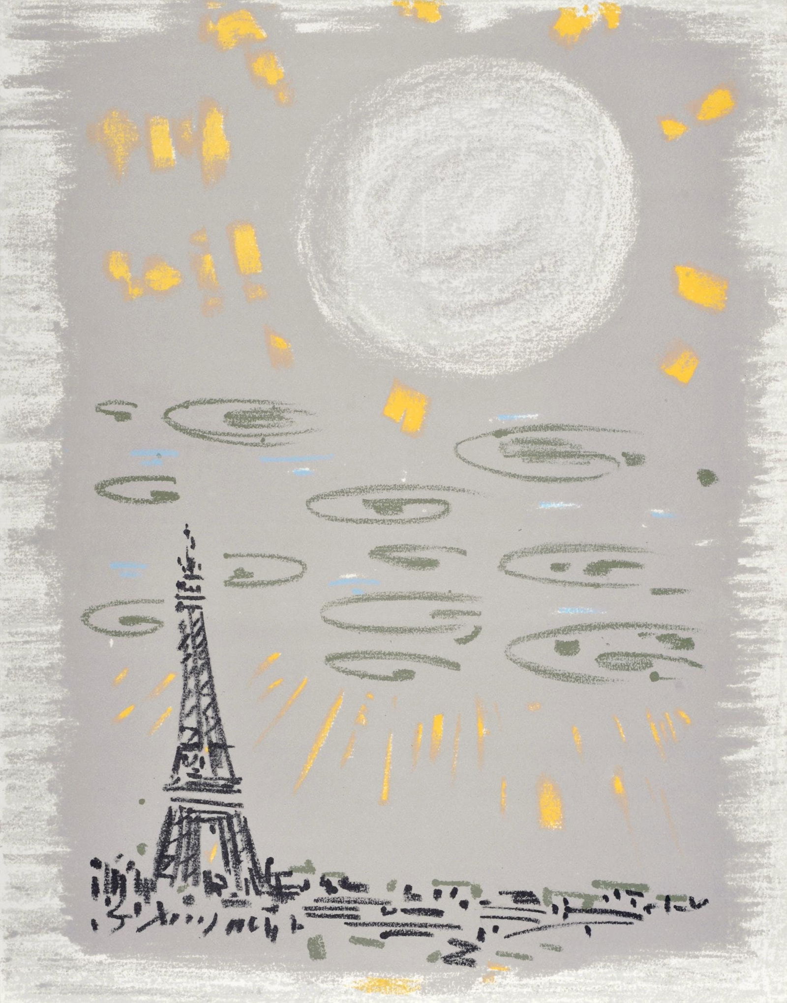 Andre Masson, La Tour Eiffel au ciel gris, Regards sur Paris, Limited Edition Lithograph: Lithograph on velin d'Arches paper. Paper size: 15.5 x 12 inches. Excellent condition. Inscription: unsigned and unnumbered, as issued. Notes: from the folio, Regards sur Paris, 1962. Published by