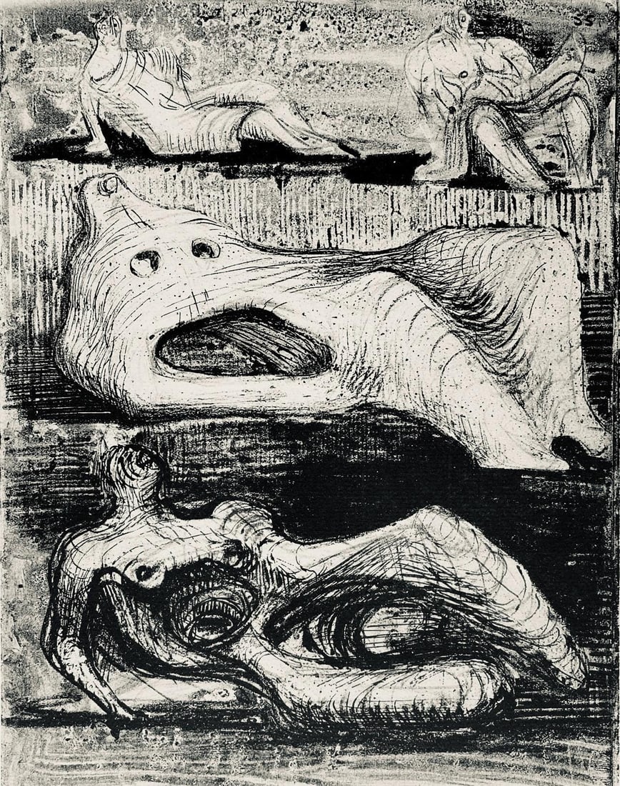 Henry Moore, Page from a Notebook, The Drawings of Henry Moore, Limited Edition Lithograph: Lithograph on velin paper. Paper size: 13.5 x 12.5 inches. Excellent condition. Unsigned and unnumbered, as issued. Notes: From the folio, The Drawings of Henry Moore, 1946. Published by Curt Valentin