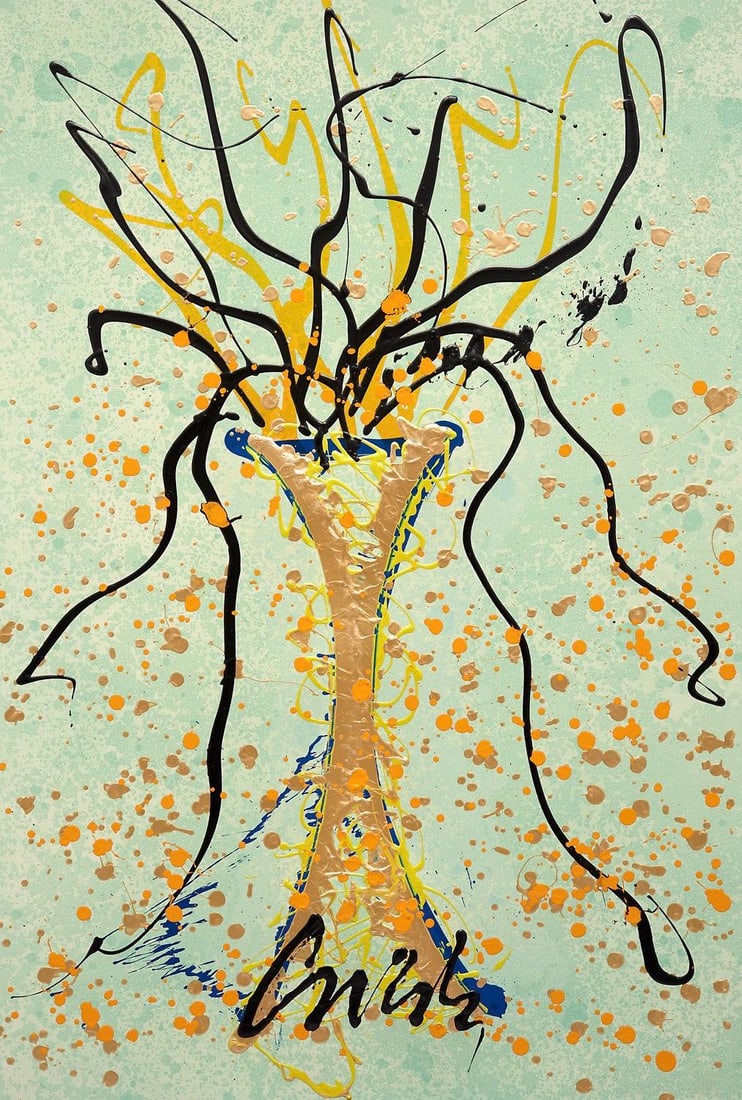 Dale Chihuly, Composition, Venetian Series, Limited Edition Mixed Media Lithograph: Mixed media lithograph with acrylic paint on St Cuthberts Mill, Saunders Waterford paper, 2018. Paper Size: 37 x 25 inches. Excellent condition. Inscription: Signed and numbered by the artist, as issu