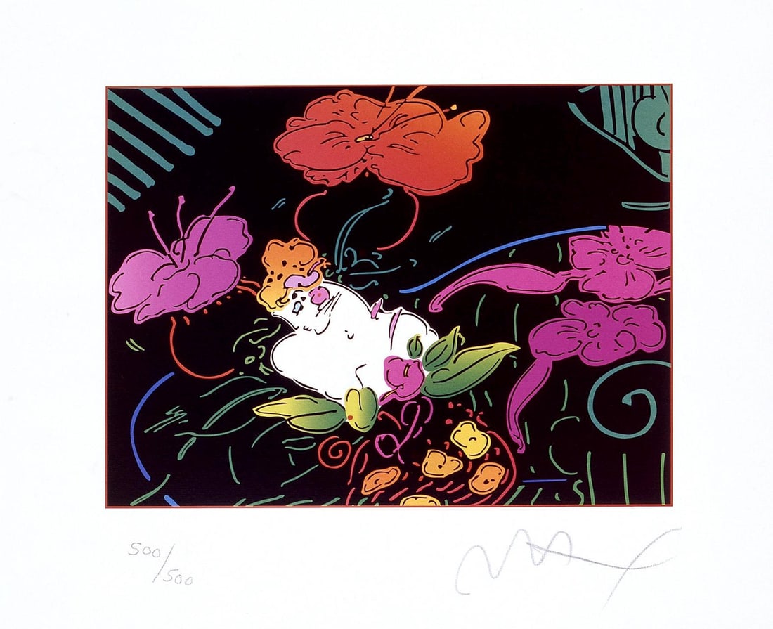 Peter Max, Lady with Floating Flowers, Hand Signed, Official Limited Edition Lithograph (1 of 4)