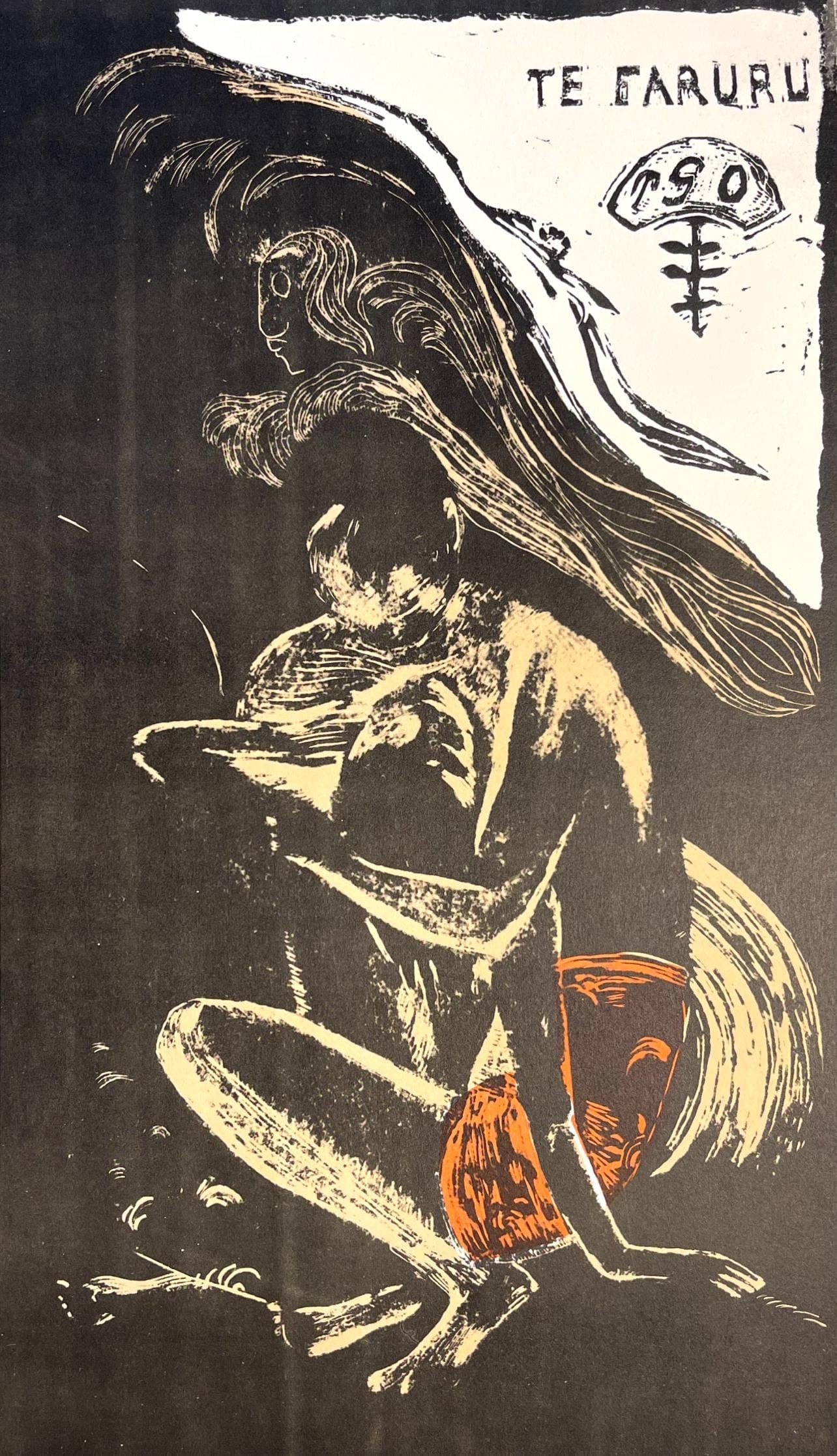 Paul Gauguin, Here We Make Love (Te Faruru), Limited Edition Woodcut: Woodcut on velin Utopian paper. Paper Size: 17 x 13 inches. Excellent condition. Inscription: Unsigned and unnumbered, as issued. From the folio, Gauguin, A portfolio of 12 color woodblocks, Paul Gaug