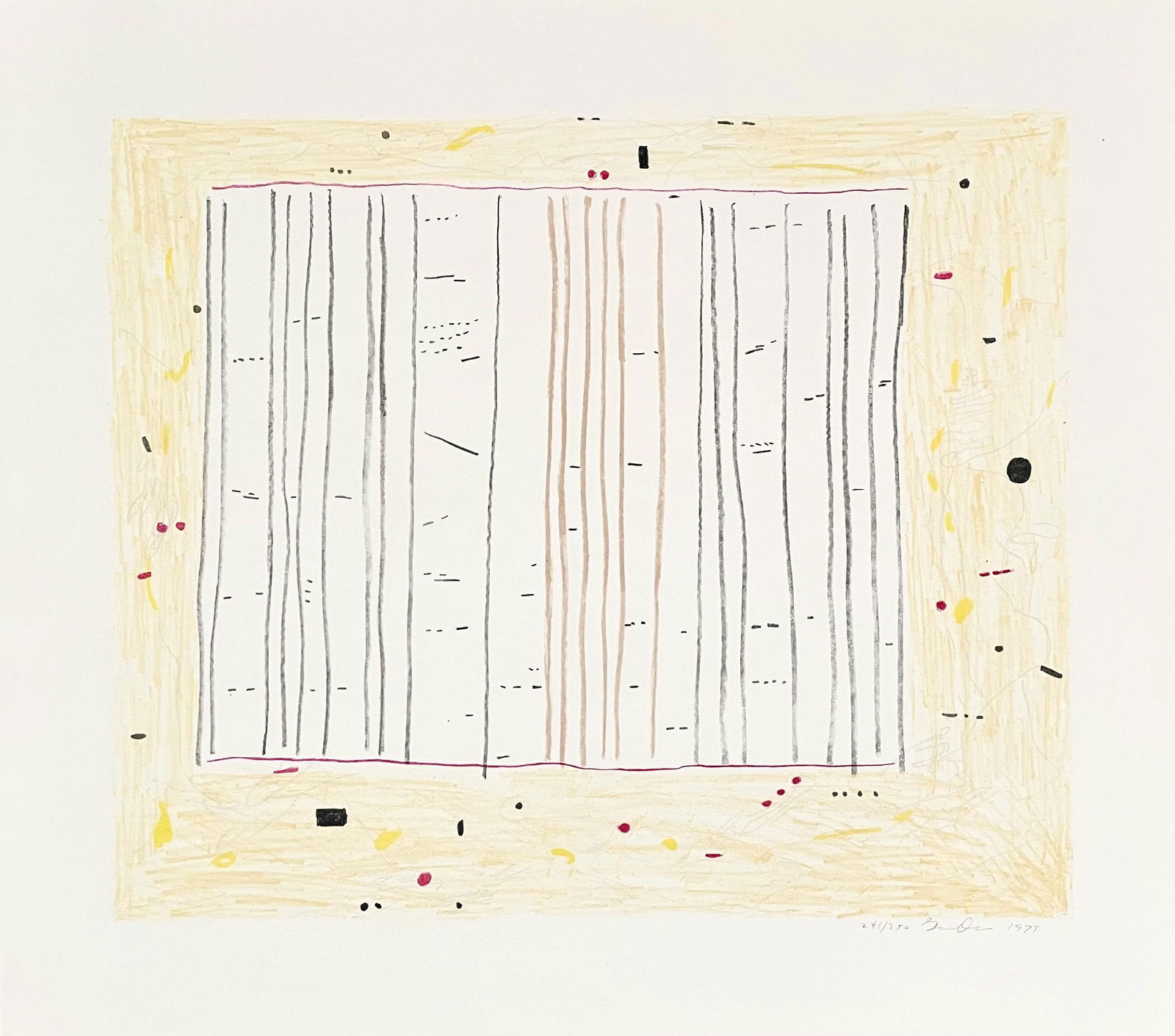 Gene Davis, Yellow Jack, Limited Edition Lithograph: Lithograph on velin d'Arches paper. Paper Size: 22.5 x 25.125 inches. Inscription: Hand signed and numbered, as issued. Notes: Published by London Arts Group, Detroit; printed by Alpha Omega, Detroit,