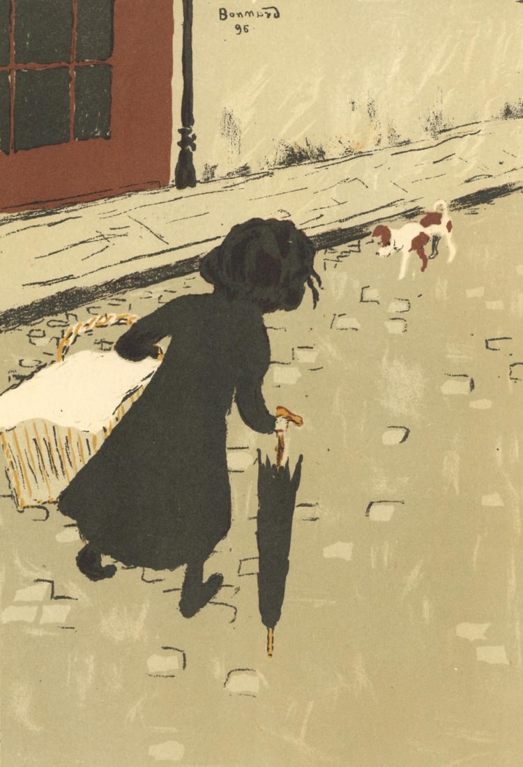 Pierre Bonnard, La Petite Blanchisseuse, Bonnard Lithographe, Limited Edition Lithograph: Lithograph on grand velin Renage filigrane a la marque de l'editeur paper. Inscription: Signed in the plate and unnumbered, as issued. Paper Size: 12.5 x 9.5 inches; image size: 9.45 x 6.69 inches. Ex