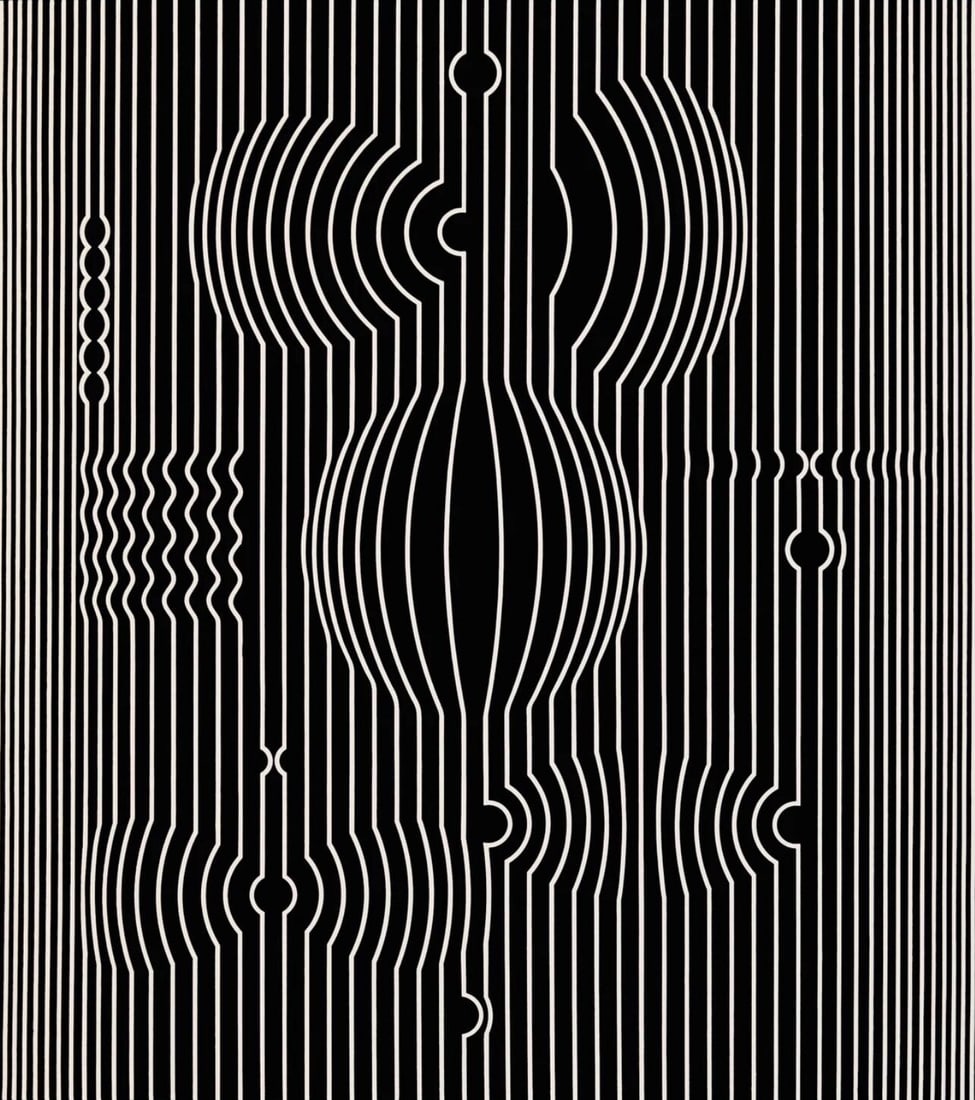 Victor Vasarely, Composition, Ondulatoires, Limited Edition Heliogravure: Heliogravure on 280 gm M2 gloss paper. Paper Size: 11.61 x 9.25 inches. Excellent condition. Notes: From the folio, Ondulatoires, 1973. Published and printed by Editions du Griffon, Neuchatel, Switzer