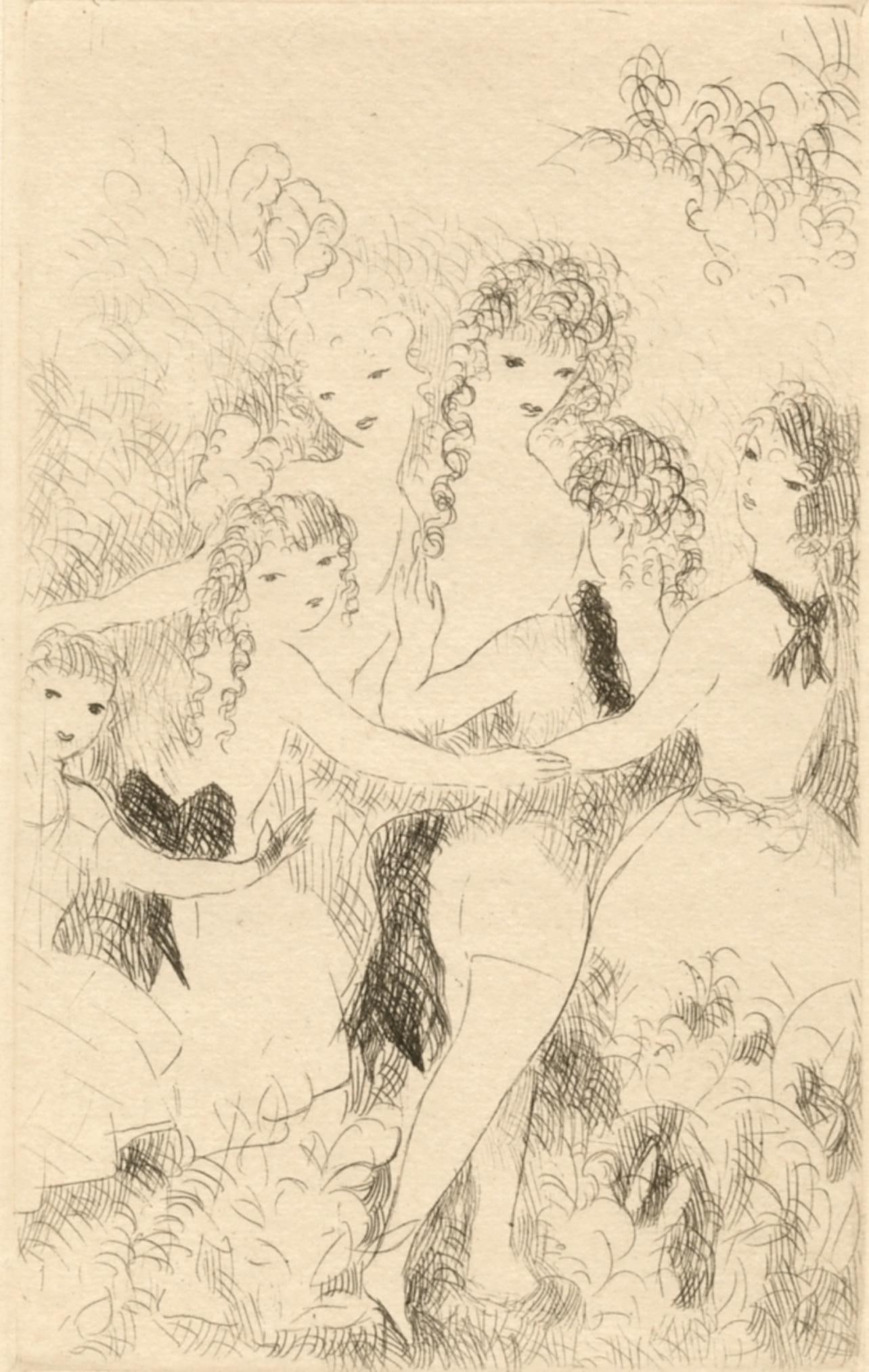 Marie Laurencin, La Ronde, Dix filles dans un pre, Limited Edition Etching: Etching on velin d'Annonay, des freres Montgolfier paper. Signed in the plate and unnumbered, as issued. Paper size: 7.5 x 5.5 inches. Excellent condition. Notes: From the volume, Dix filles dans un p