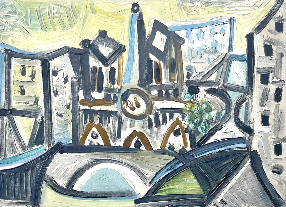 Pablo Picasso, Composition (Cramer 88), Dans l'Atelier de Picasso, Limited Edition Lithograph: Lithograph on velin d'Arches a la forme savoir paper. Paper size: 9.25 x 14 inches. Excellent condition. Unsigned and unnumbered, as issued. Notes: From the volume, Dans l'Atelier de Picasso, 1957. Pu