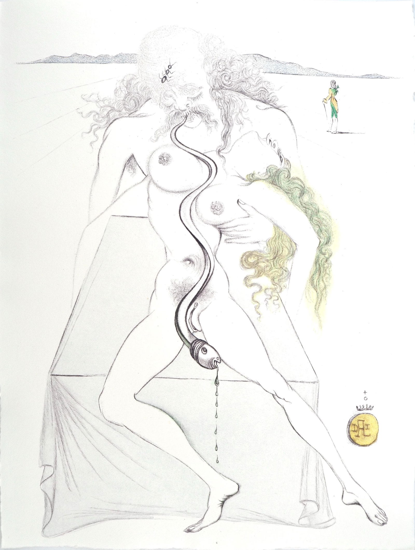 Salvador Dali, Composition (Field 67-4; M/L 174-187), Dali illustre Casanova, Limited Edition: Etching in colors on velin pur chiffon de Rives paper. Paper Size: 14.875 x 11.25 inches. Excellent condition. Signed in the plate and unnumbered, as issued. Notes: From the folio, Dali­ illustre Cas