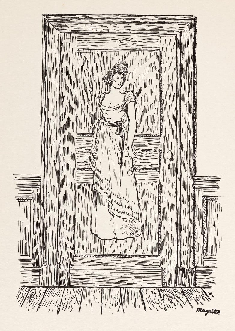 Rene Magritte, Composition, Dix dessins de Rene Magritte, Limited Edition Lithograph: Offset Lithograph on velin du Marais paper. Paper Size: 11 x 8.25 inches. Inscription: Unsigned and unnumbered, as issued. Notes: From the volume, Poemes 1923-1958. Dix dessins de Rene Magritte, 1959.