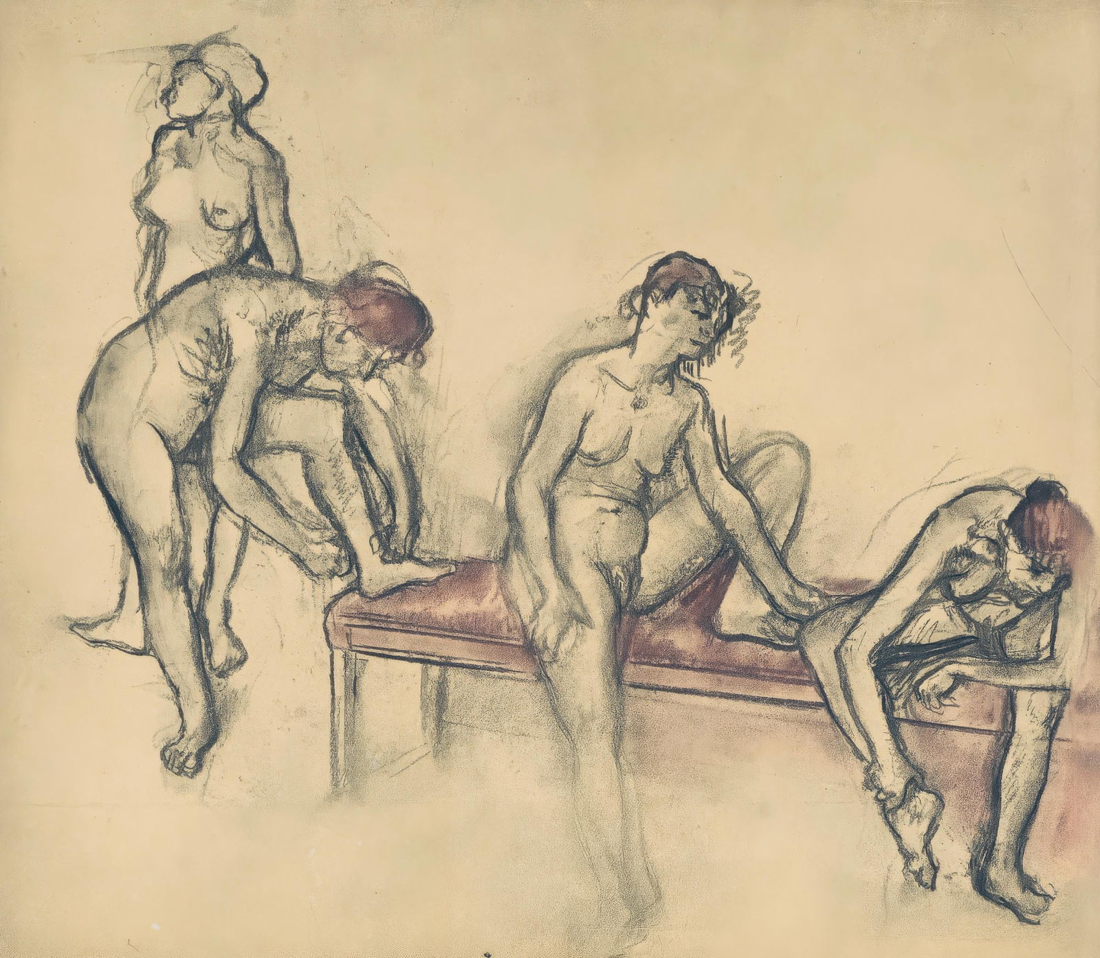 Edgar Degas, Group of Dancers, from Dance Drawings, Limited Edition Engraving, 1936: This exquisite engraving by Edgar Degas (1834-1917), titled Groupe de danseuses (Group of Dancers), originates from the celebrated album Degas Danse dessin (Degas Dance Drawings), published by